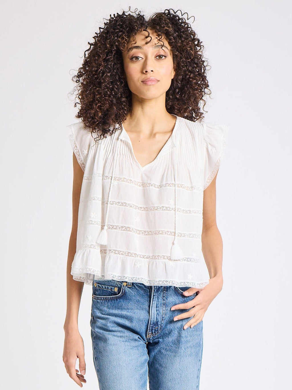 Maria Top in White Lace & Embroidery