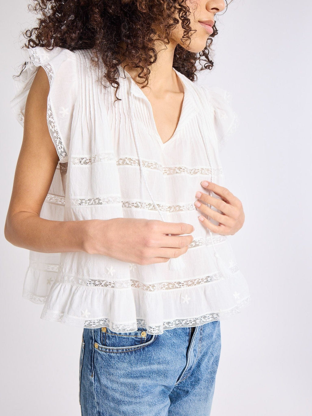 Maria Top in White Lace & Embroidery