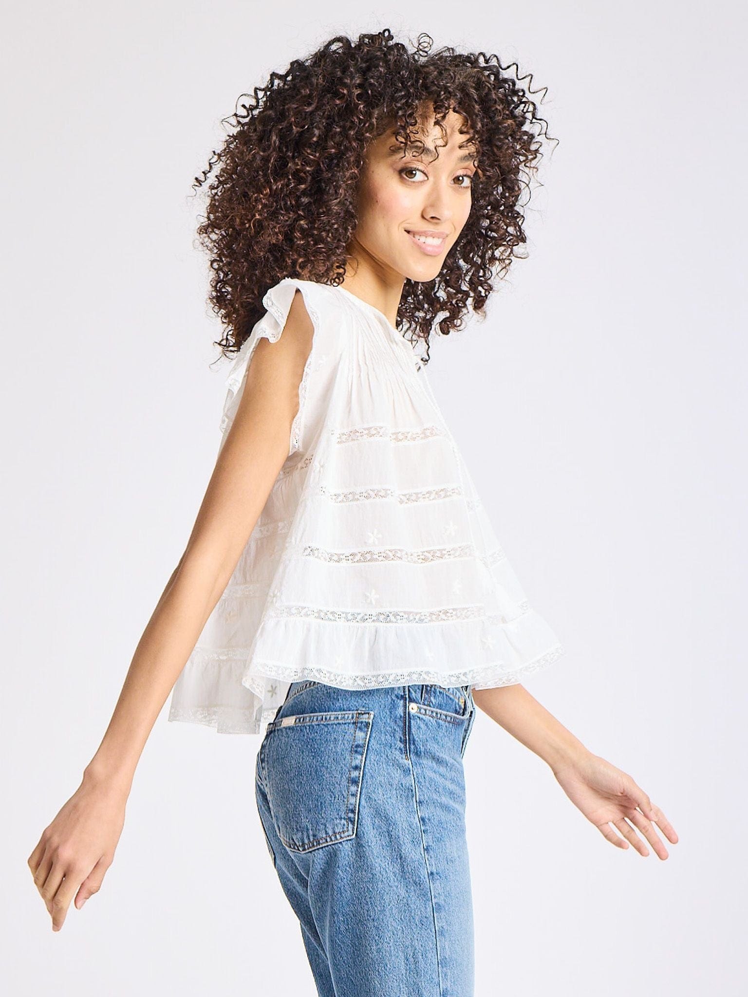 Maria Top in White Lace & Embroidery