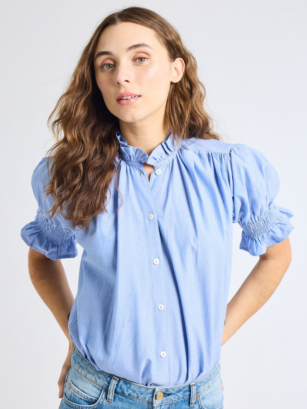 Marnie Top in Blue Oxford