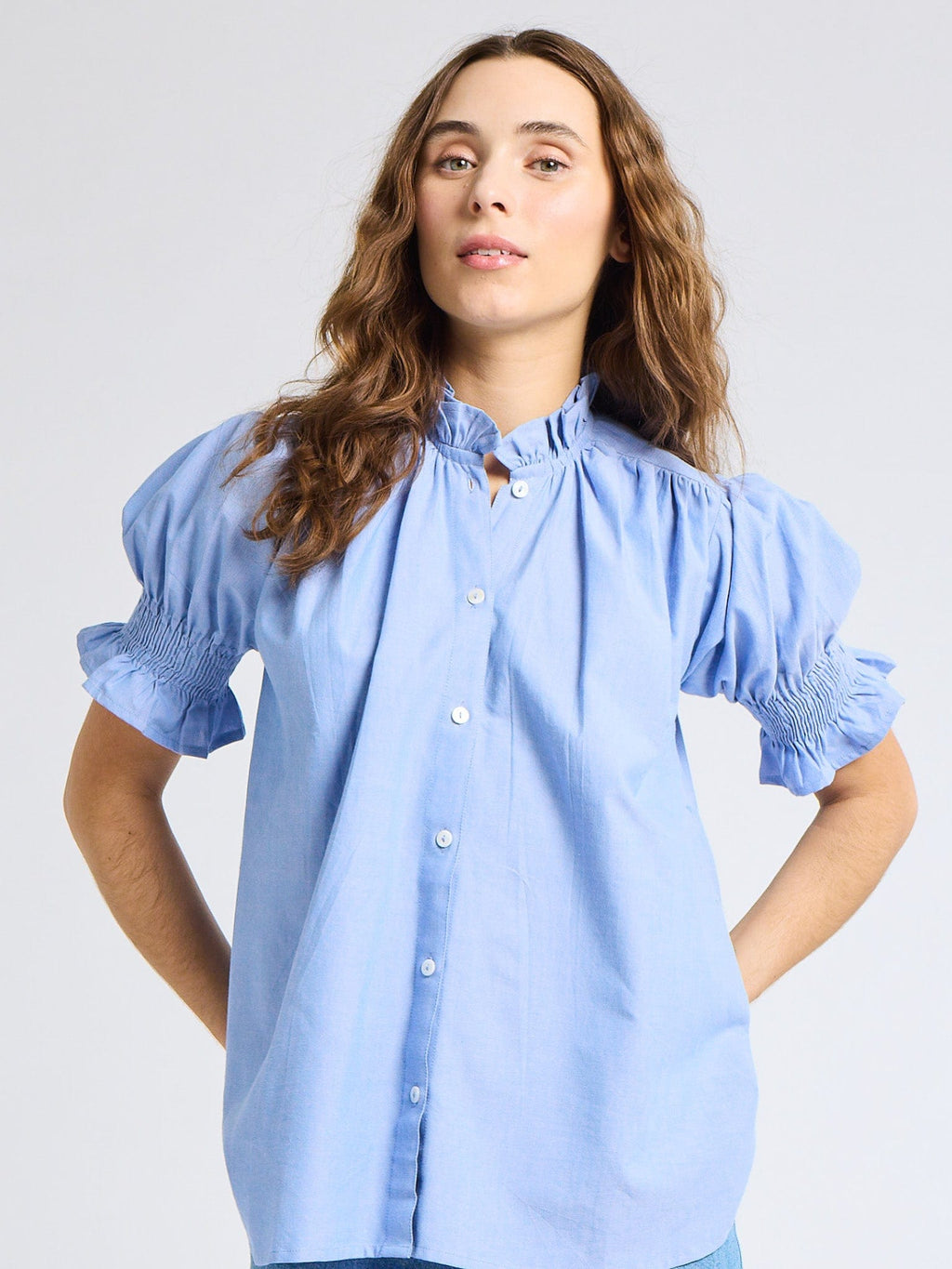 Marnie Top in Blue Oxford
