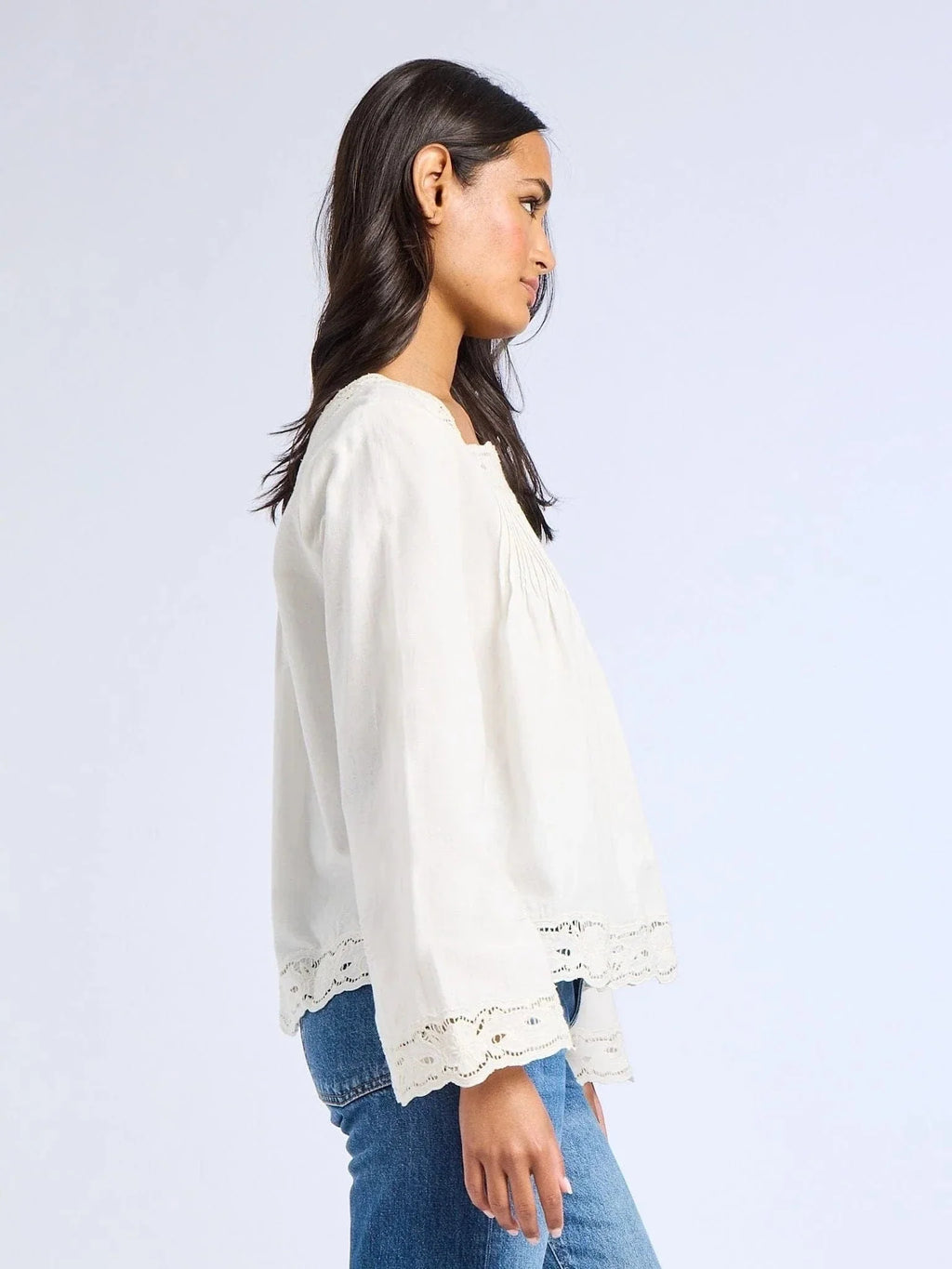 Melba Top in White Embroidered Linen
