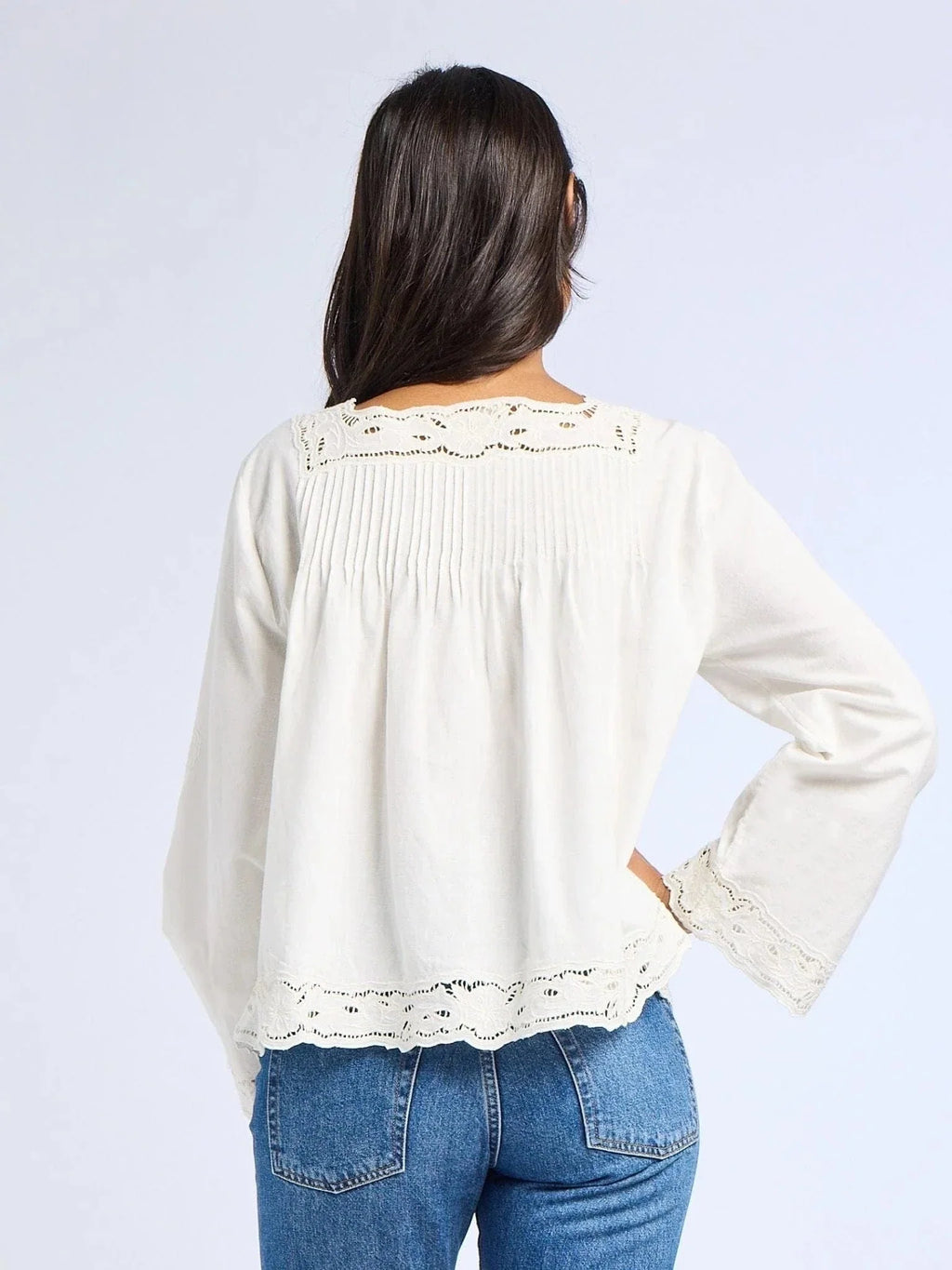 Melba Top in White Embroidered Linen