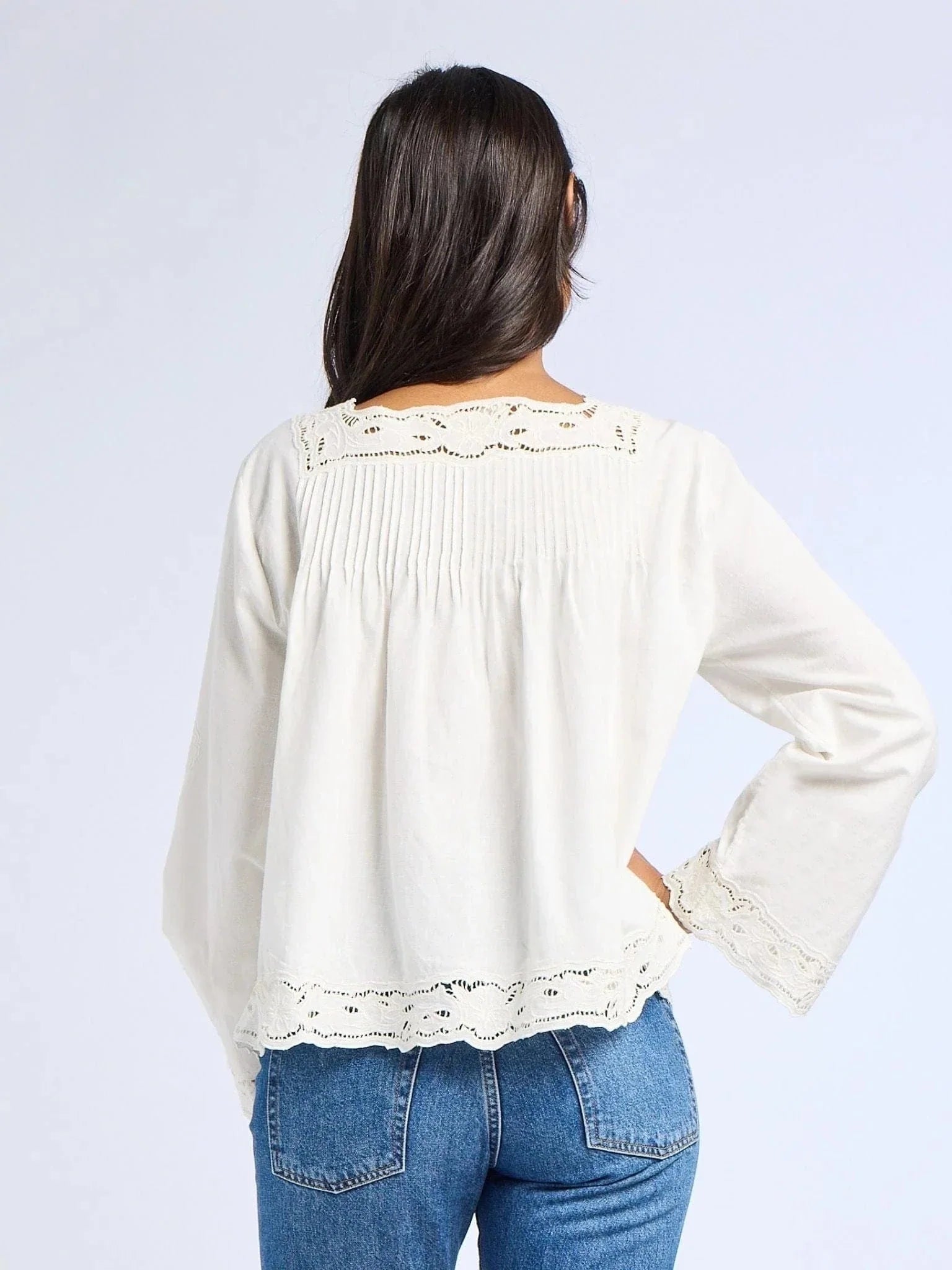 Melba Top in White Embroidered Linen