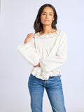 Melba Top in White Embroidered Linen