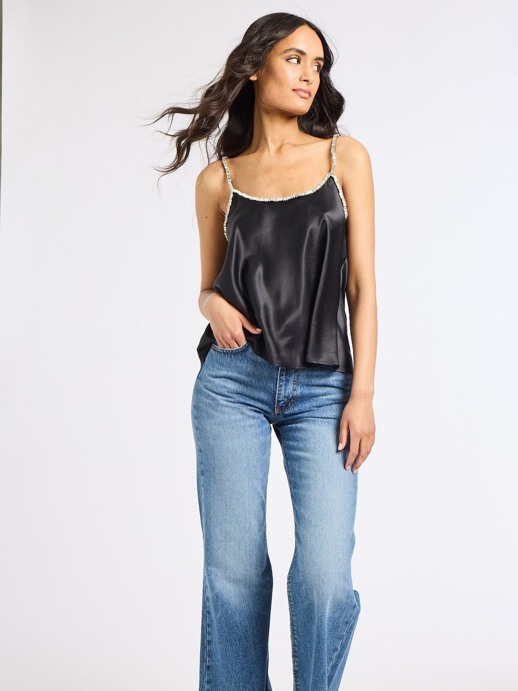 Mila Top in Black Satin