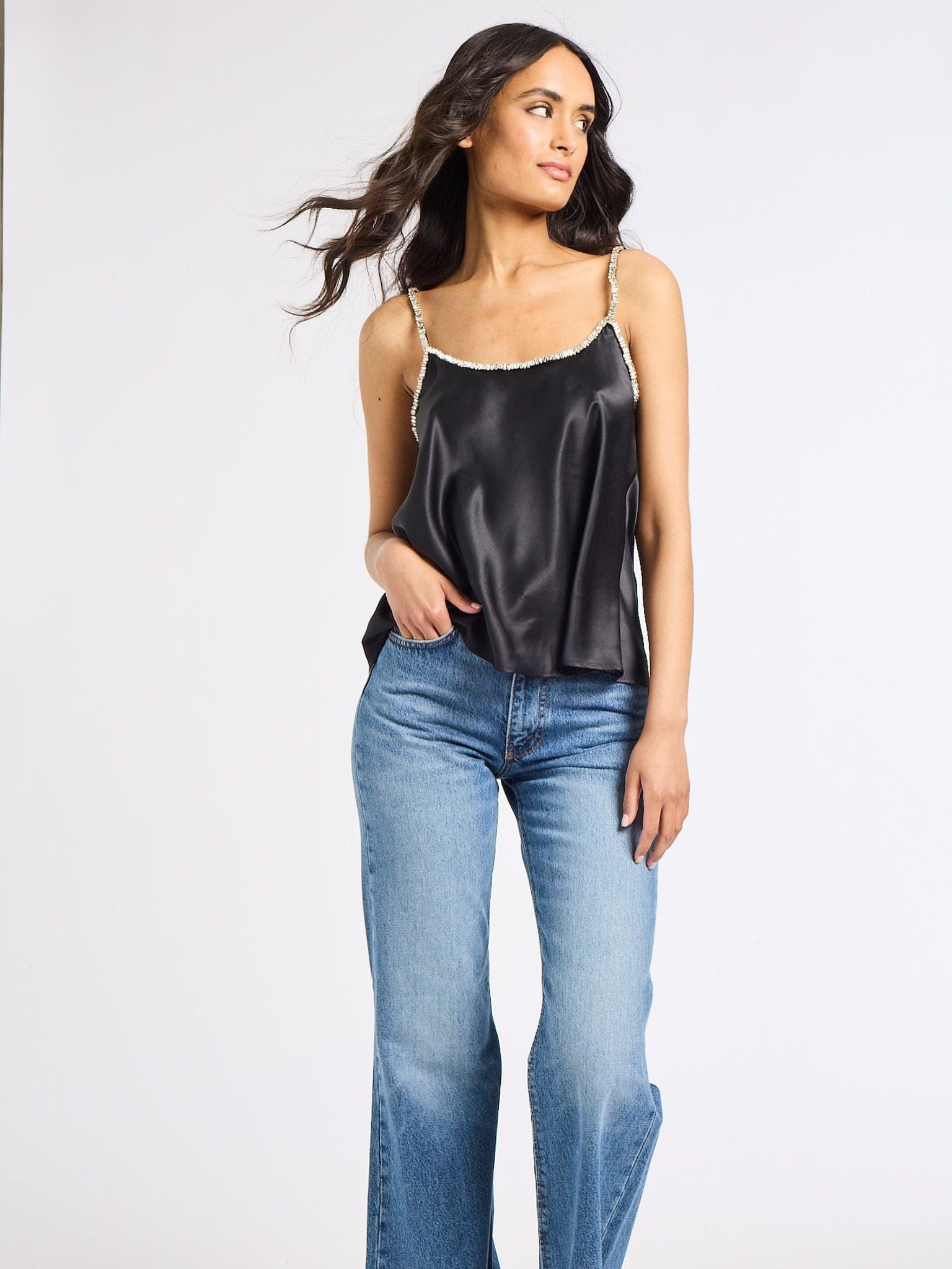 Mila Top in Black Satin