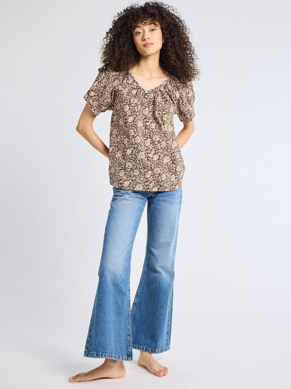 Naomi Top in Cocoa Floral