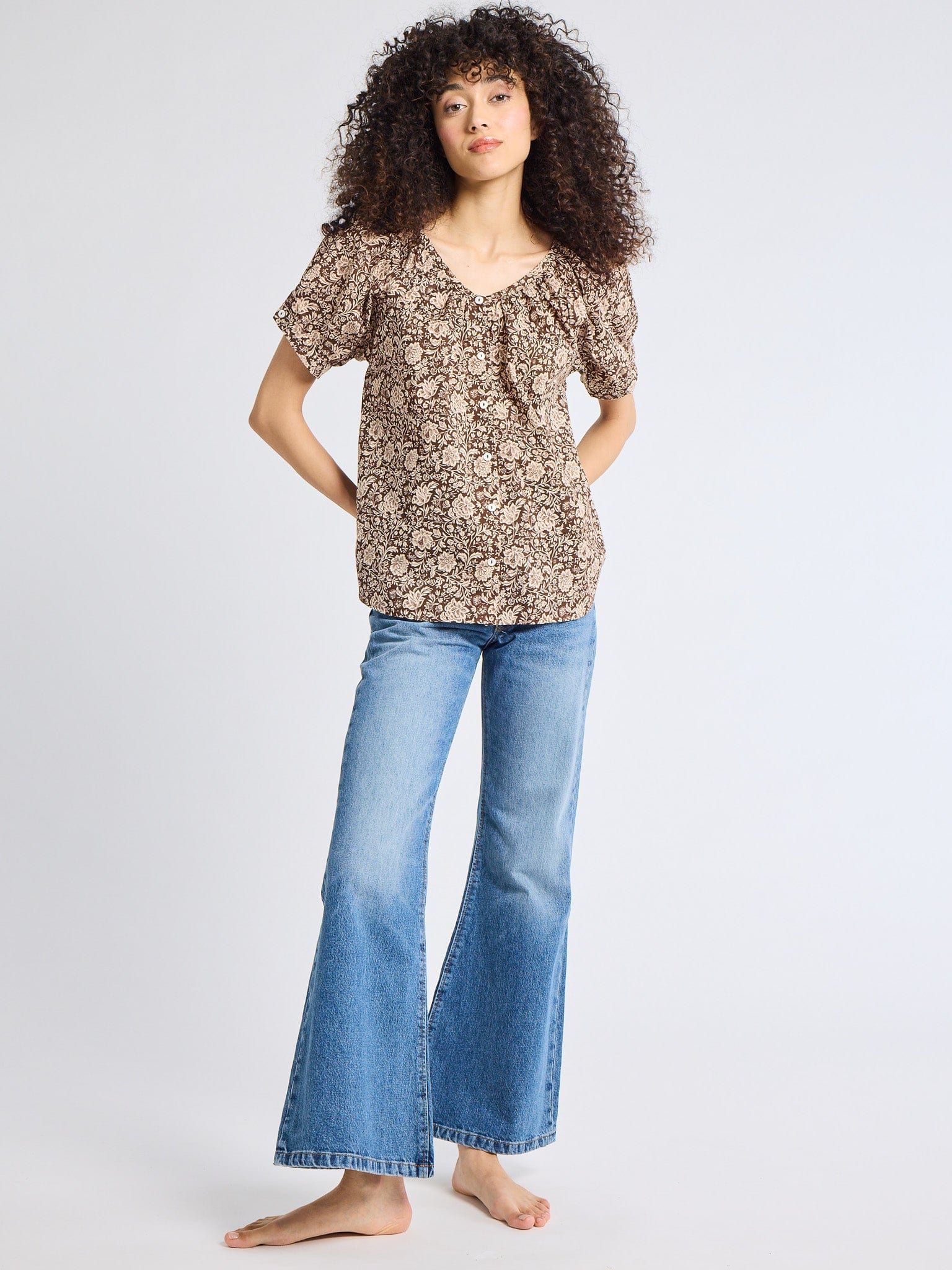 Naomi Top in Cocoa Floral