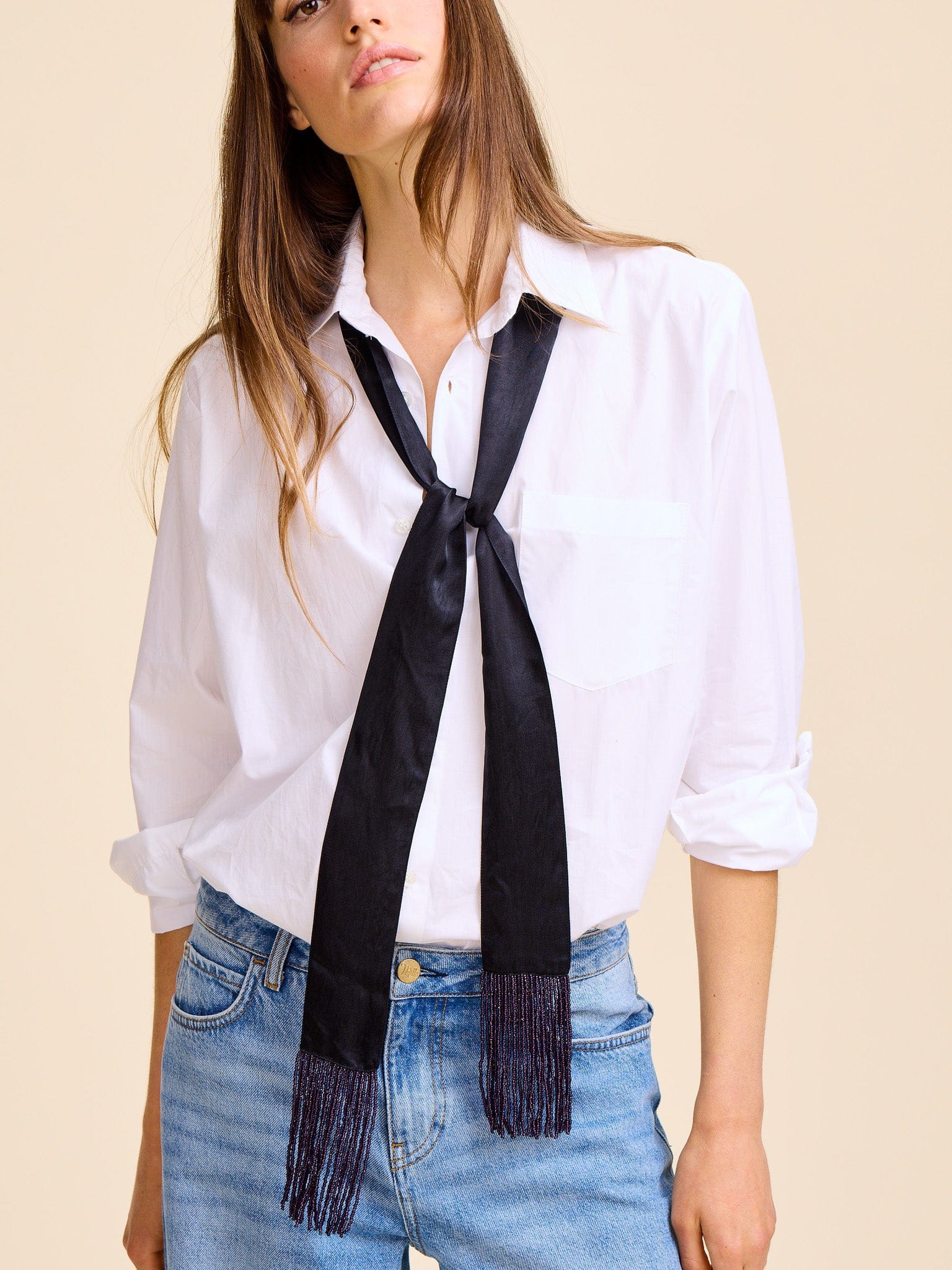 Suki Beaded Scarf in Black