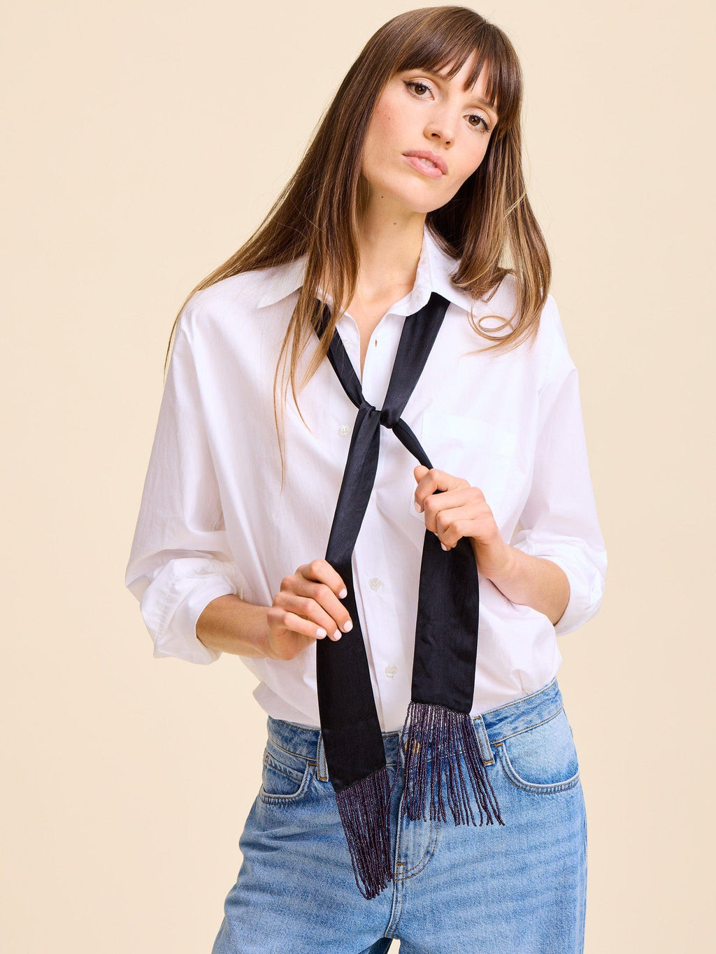Suki Beaded Scarf in Black