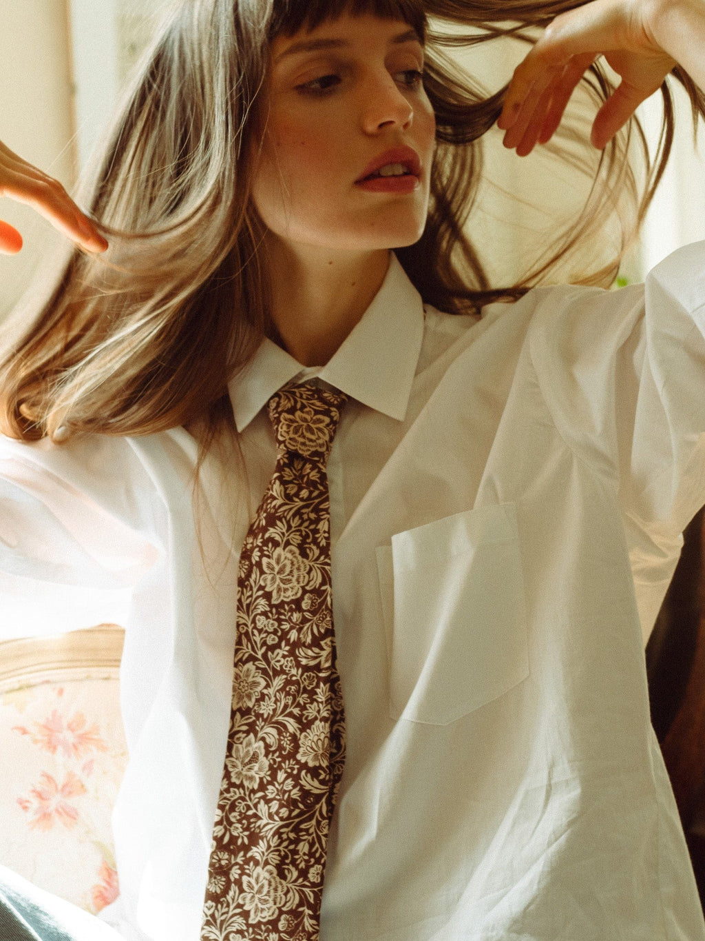 Zoe Necktie in Cocoa Floral