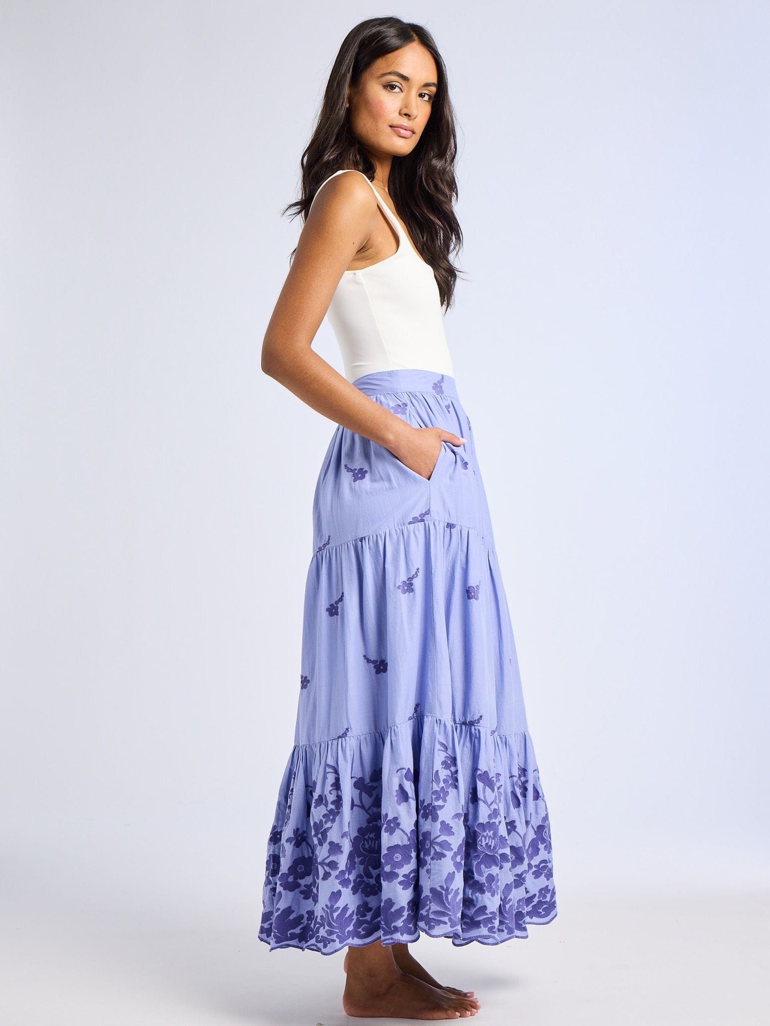 Paola Skirt in Periwinkle Embroidery