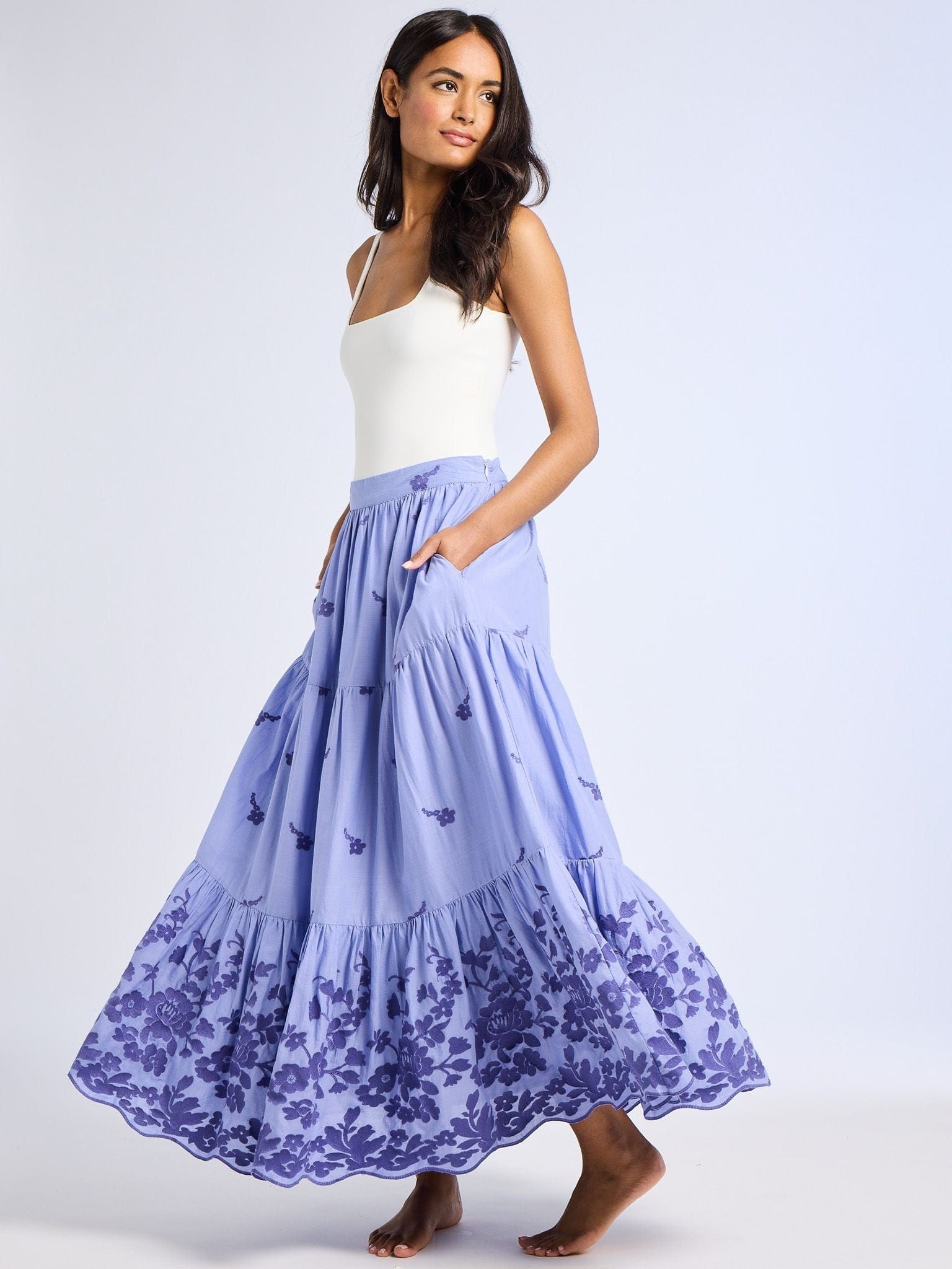 Paola Skirt in Periwinkle Embroidery