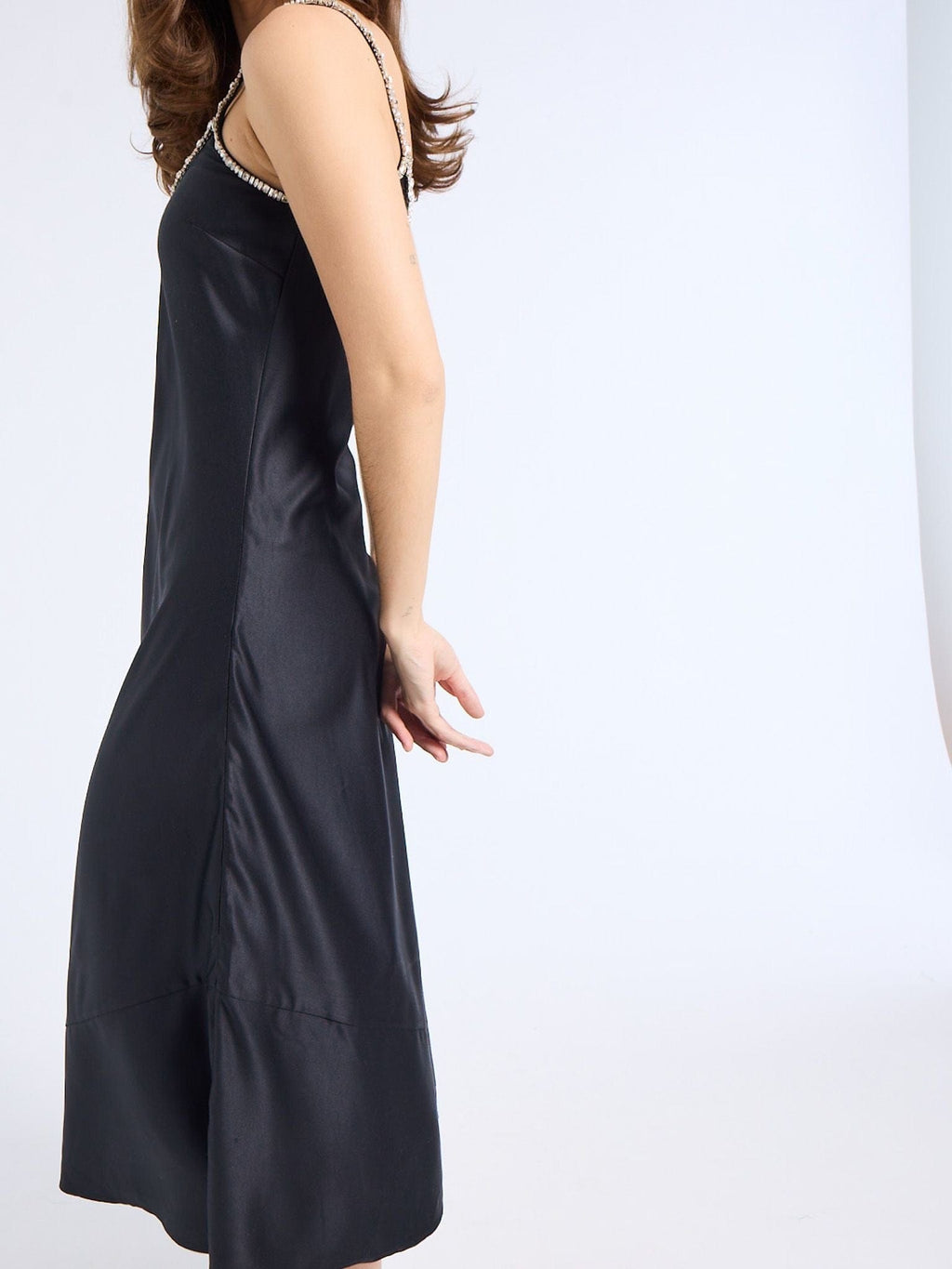 Pia Dress in Black Satin