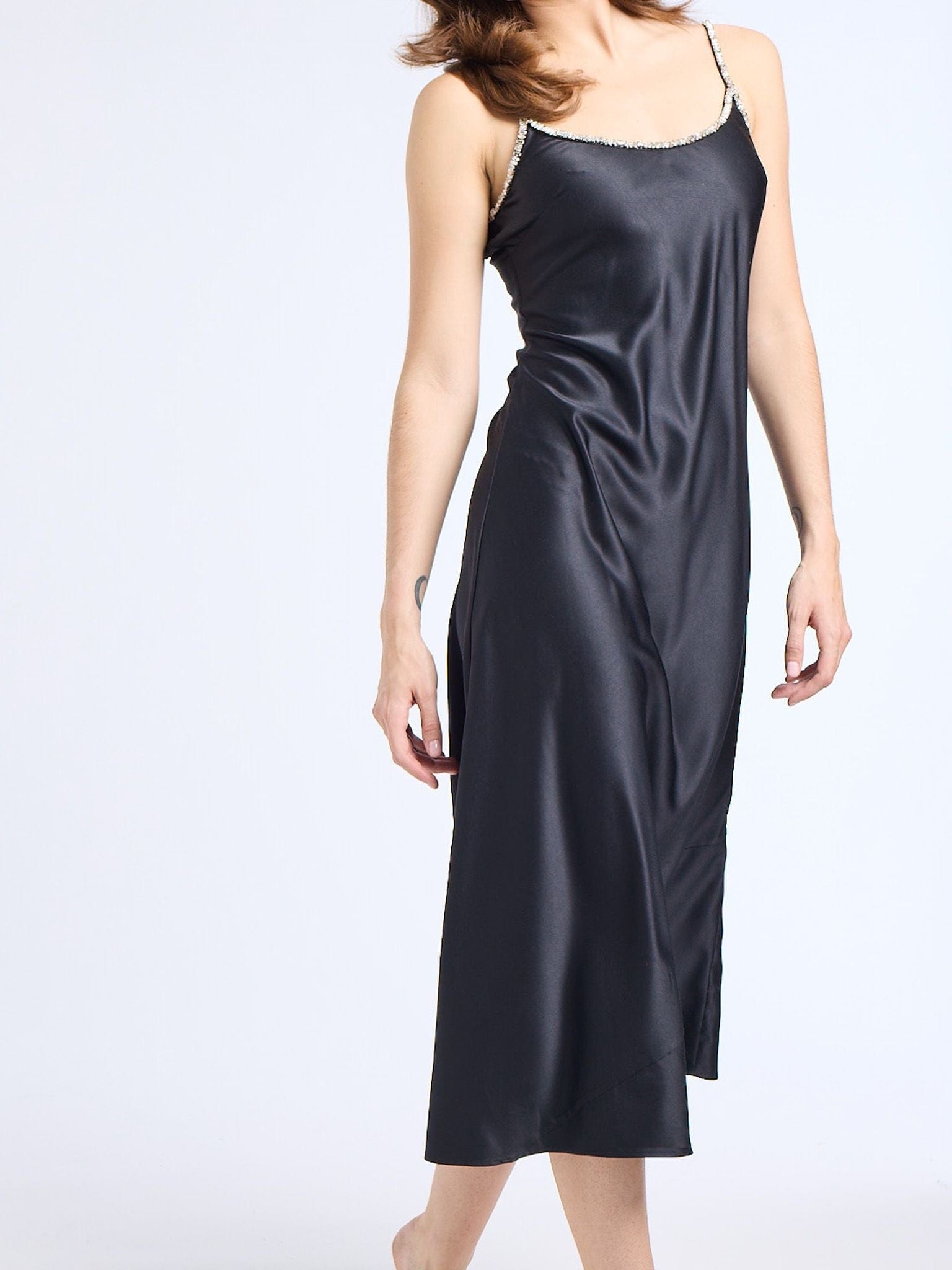Pia Dress in Black Satin
