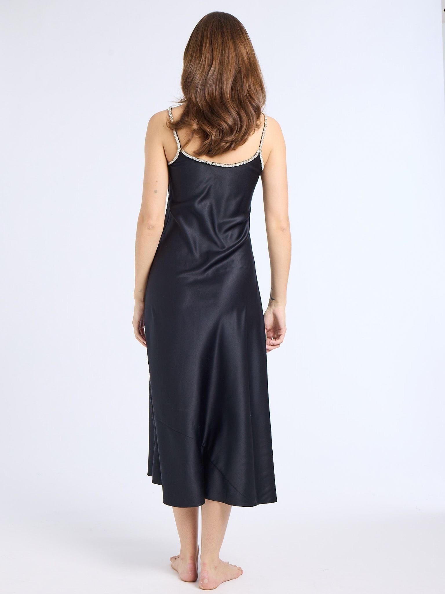 Pia Dress in Black Satin
