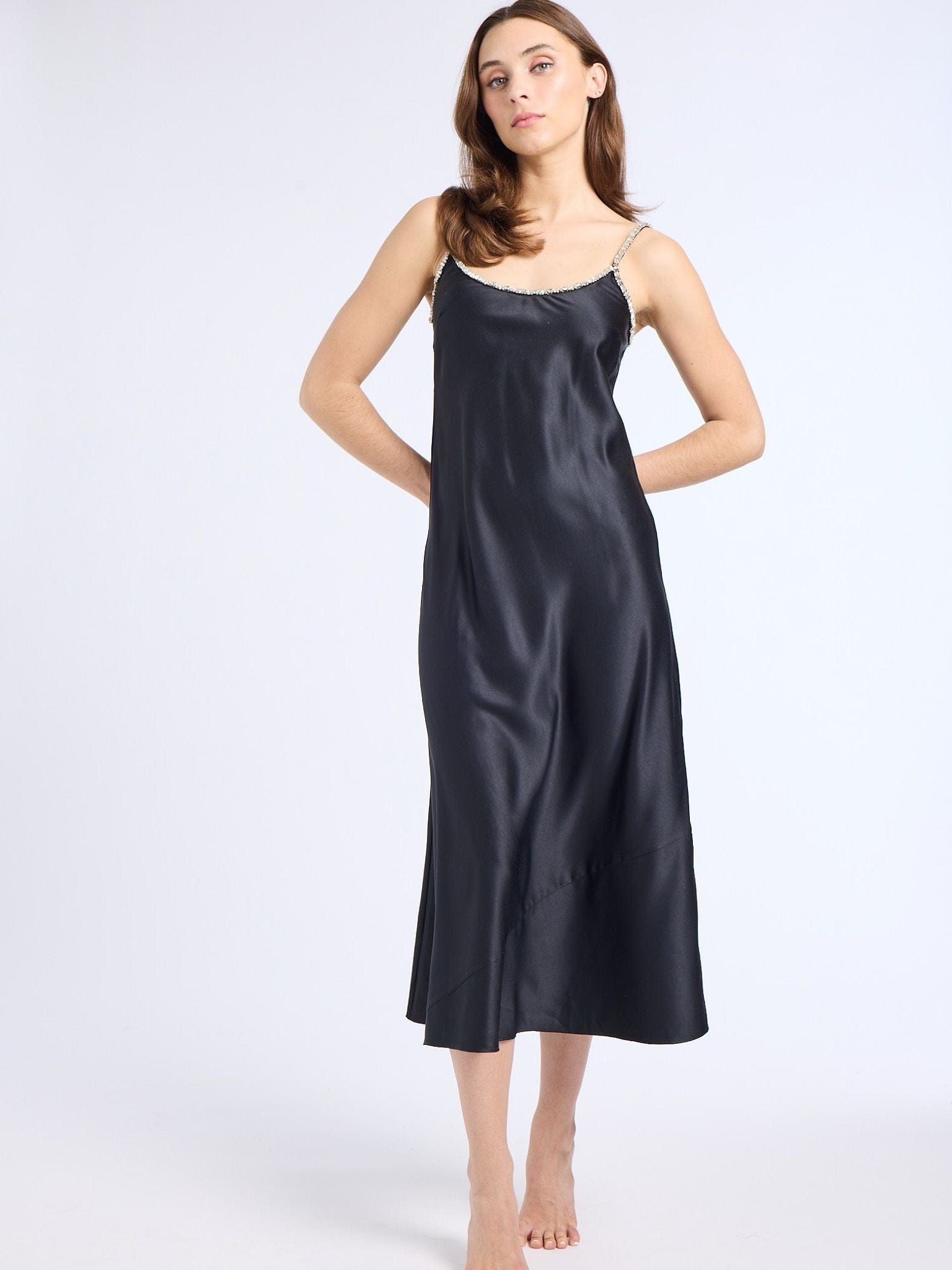 Pia Dress in Black Satin