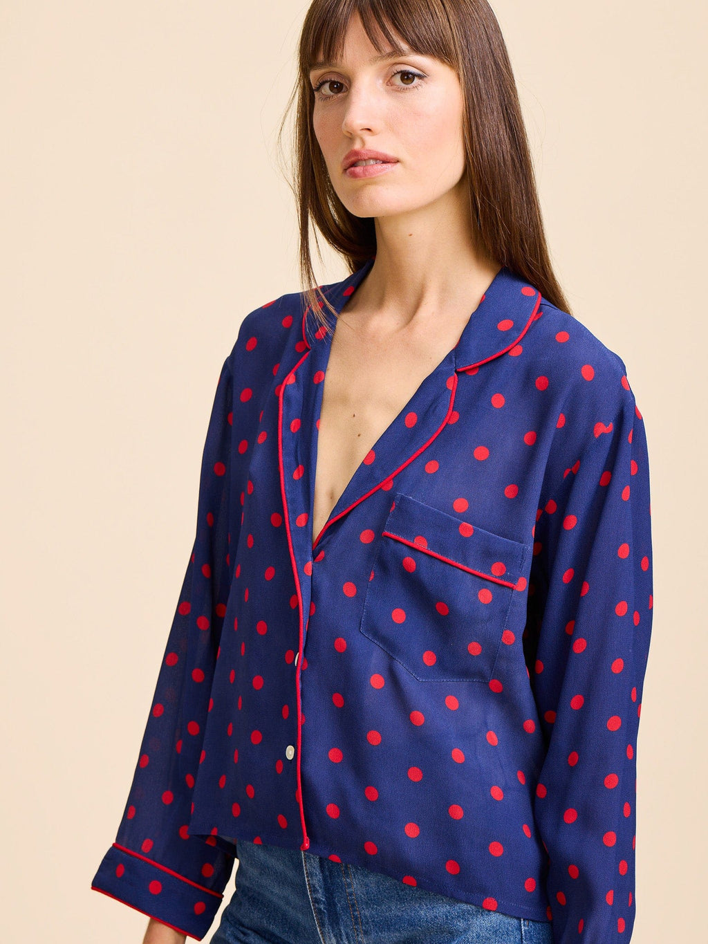 Reese Top in Navy Dot