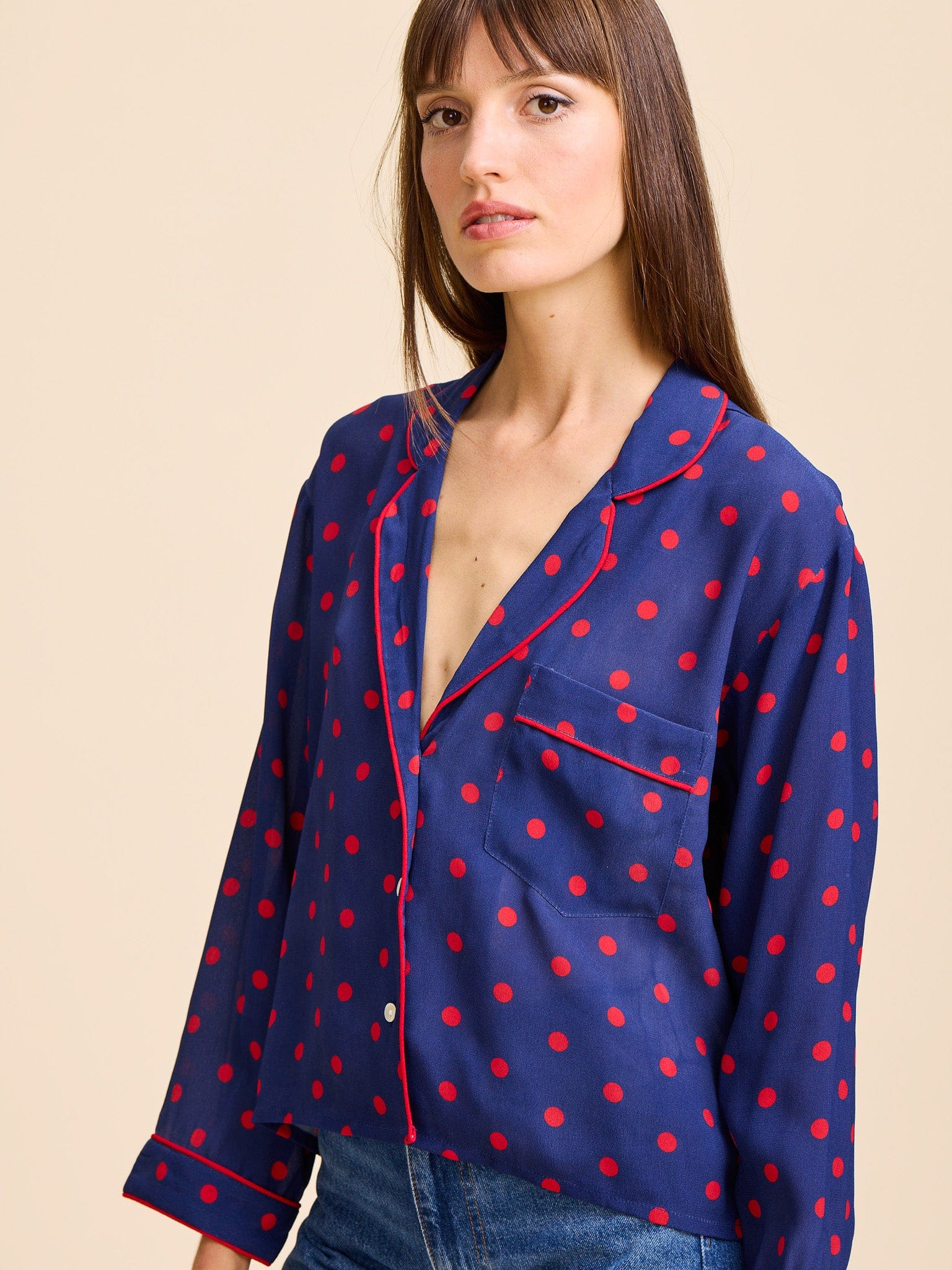 Reese Top in Navy Dot