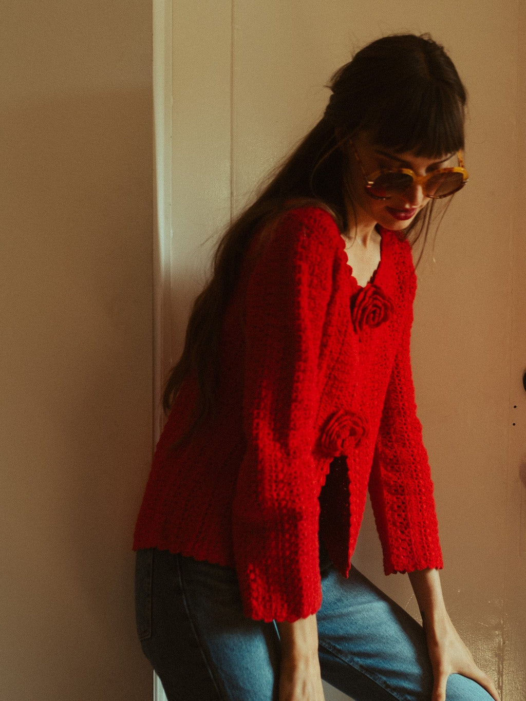 Rosita Cardigan in Scarlet