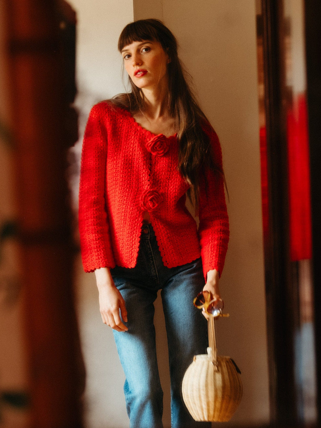 Rosita Cardigan in Scarlet