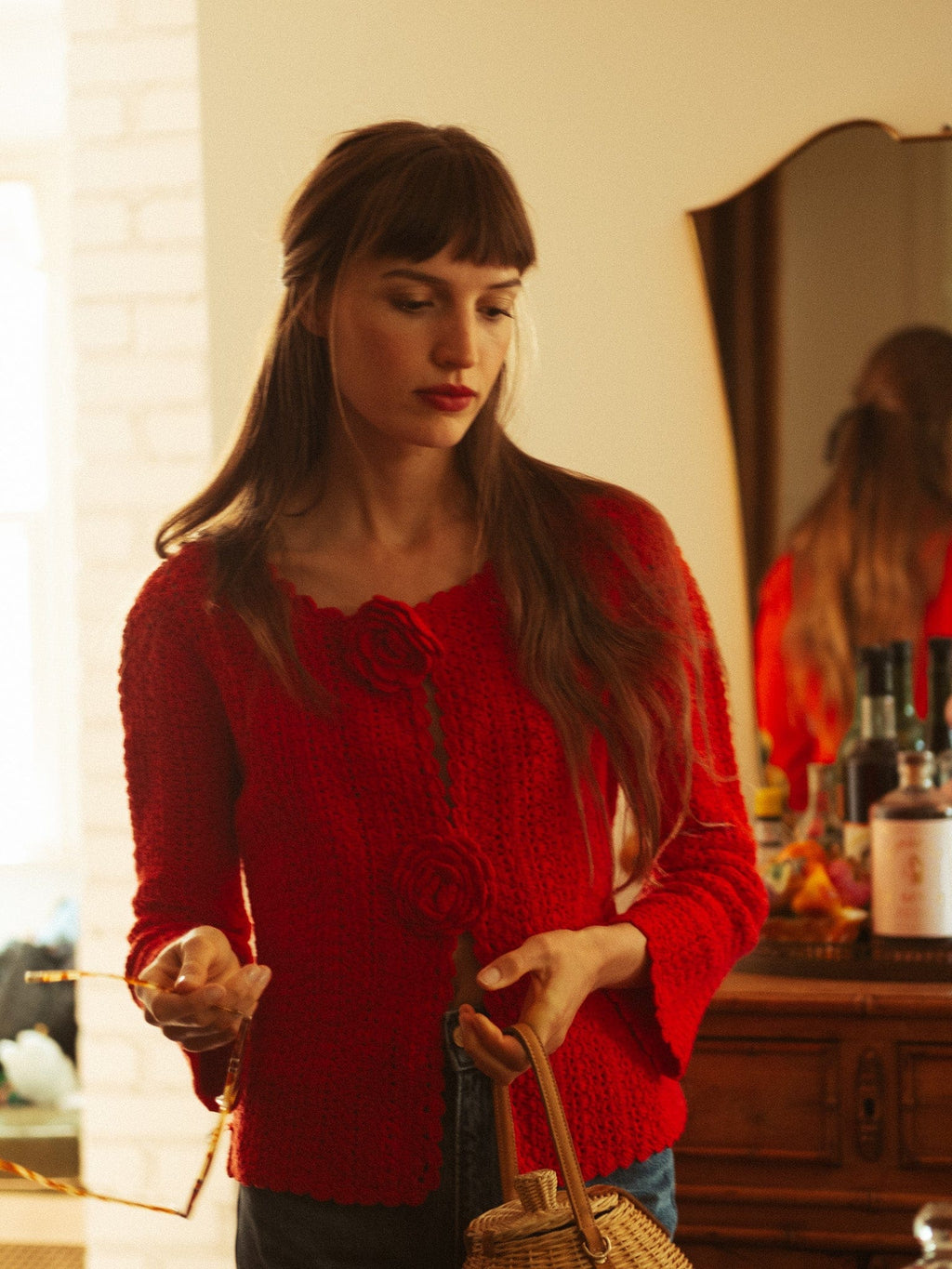 Rosita Cardigan in Scarlet