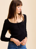 Sally Pointelle Tee in Black