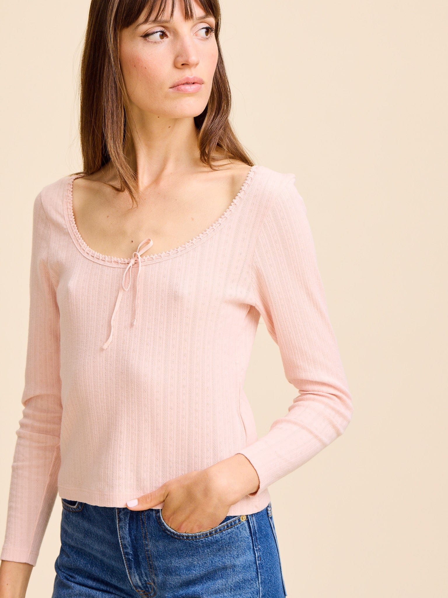 Sally Pointelle Tee in Spanish Villa