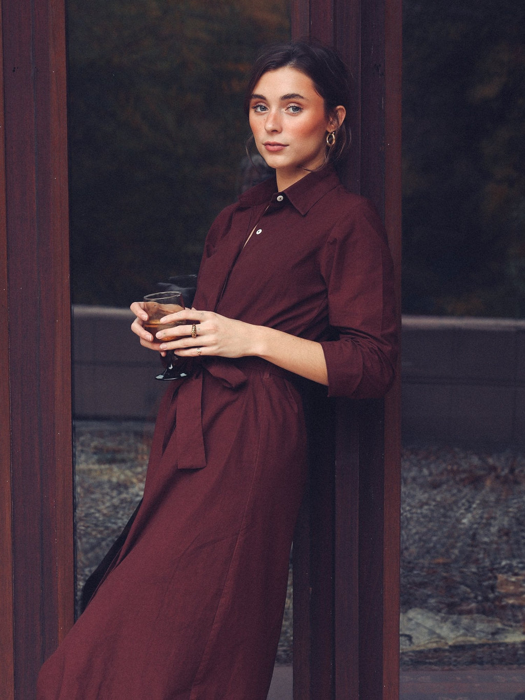 Stella Shirt Dress in Mahogany