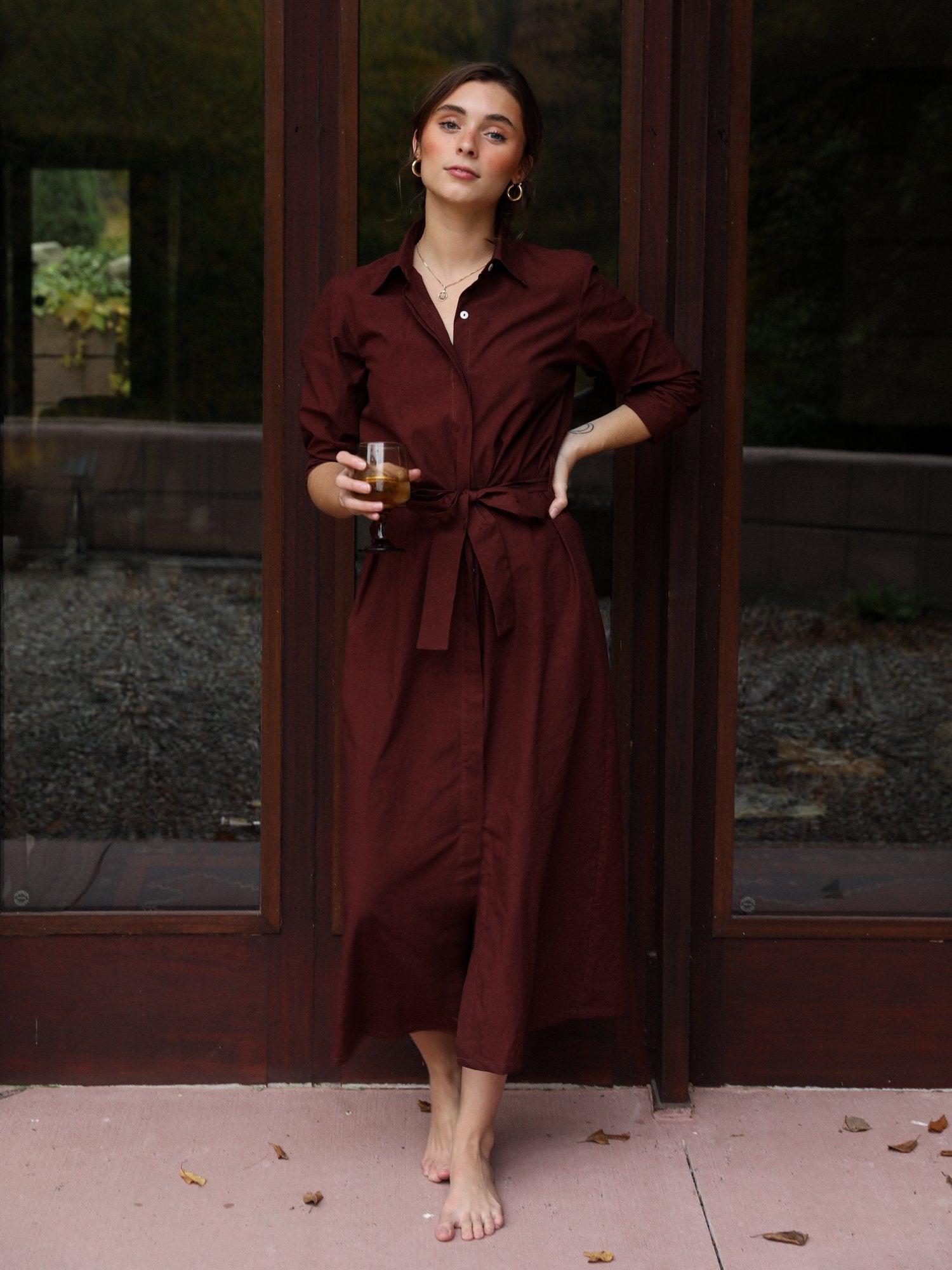 Stella Shirt Dress in Mahogany
