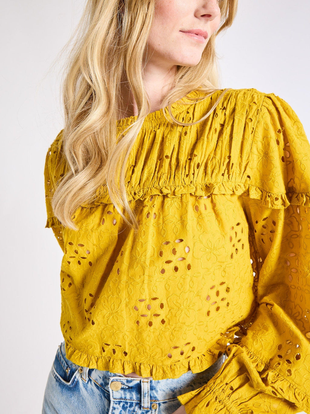 Thea Top in Marigold Eyelet