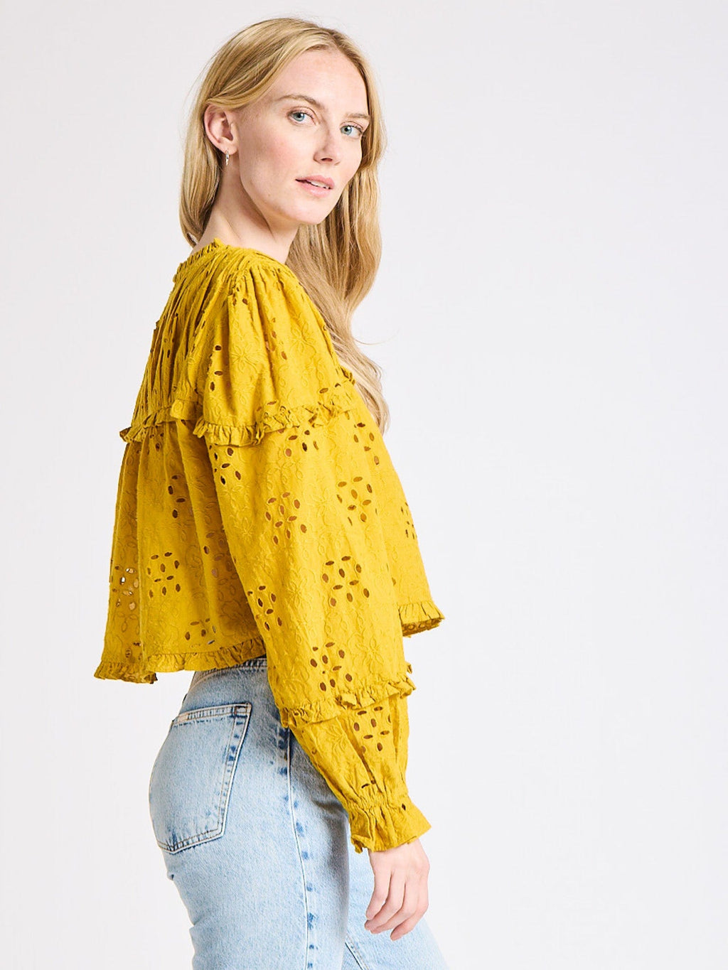 Thea Top in Marigold Eyelet