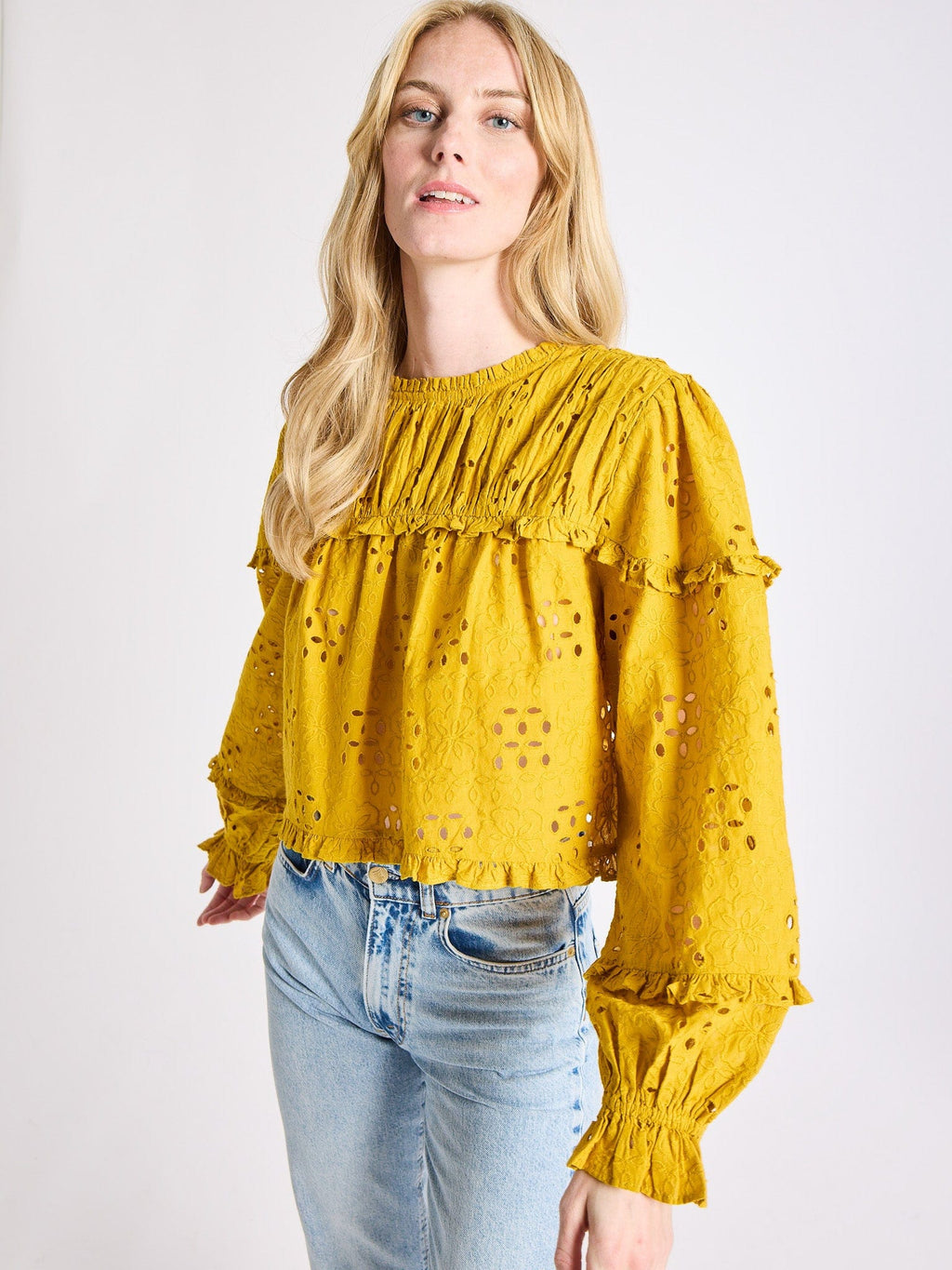 Thea Top in Marigold Eyelet
