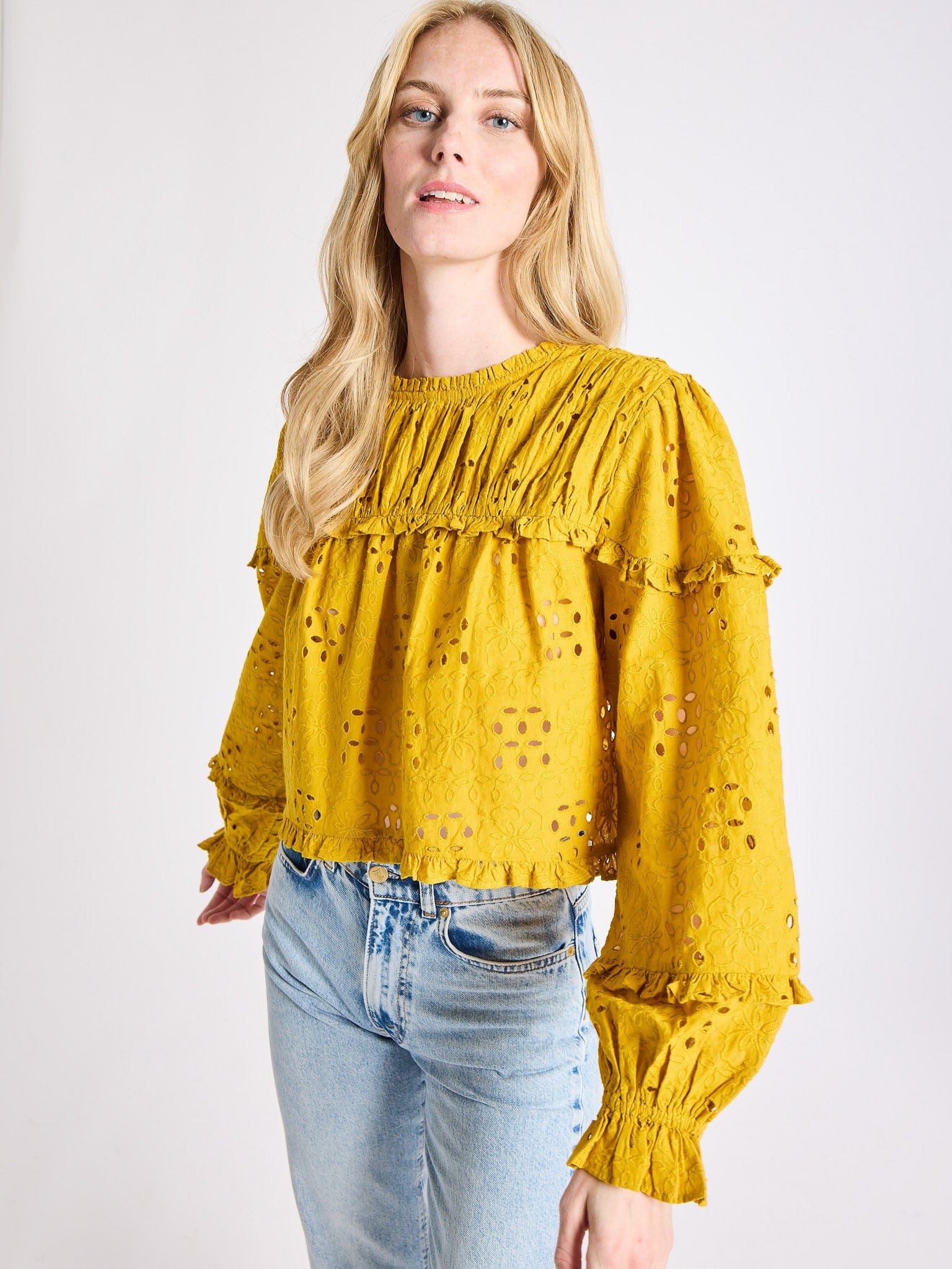 Thea Top in Marigold Eyelet