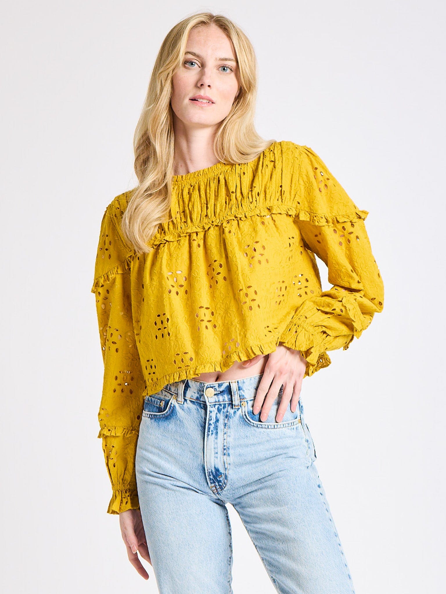 Thea Top in Marigold Eyelet