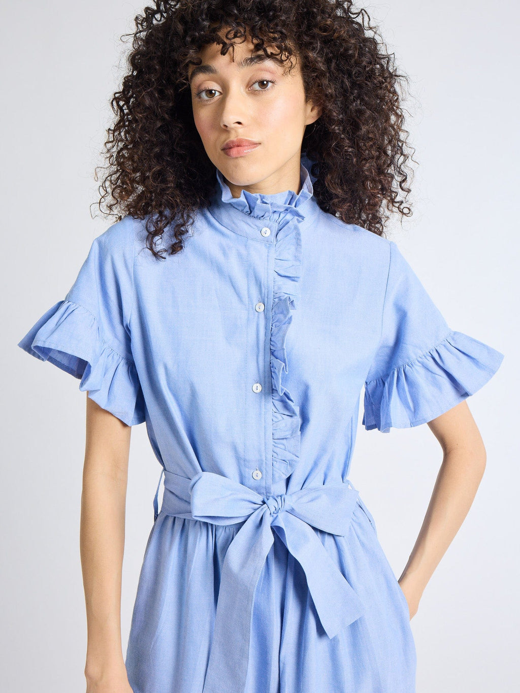 Victoria Dress in Blue Oxford