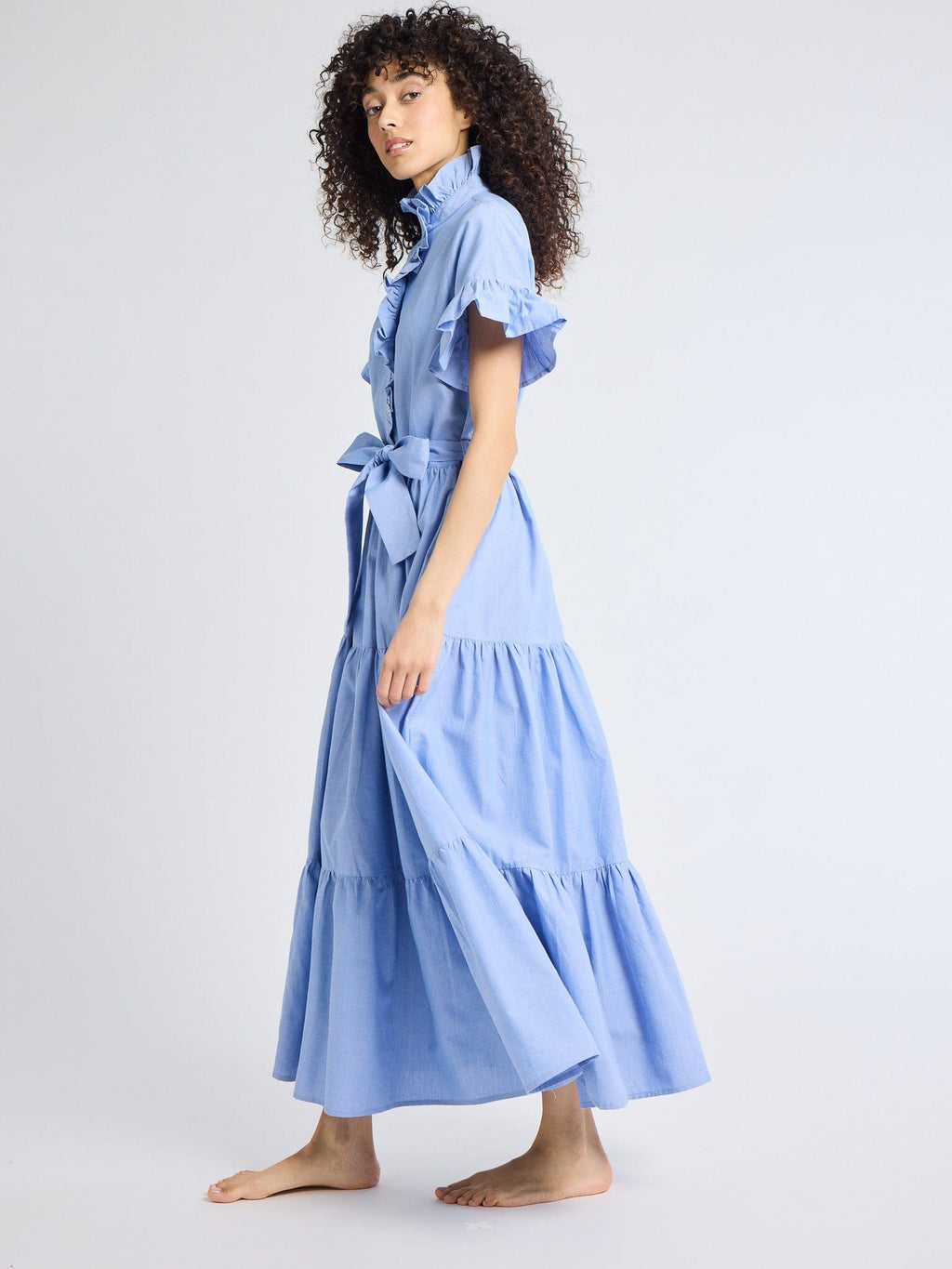 Victoria Dress in Blue Oxford
