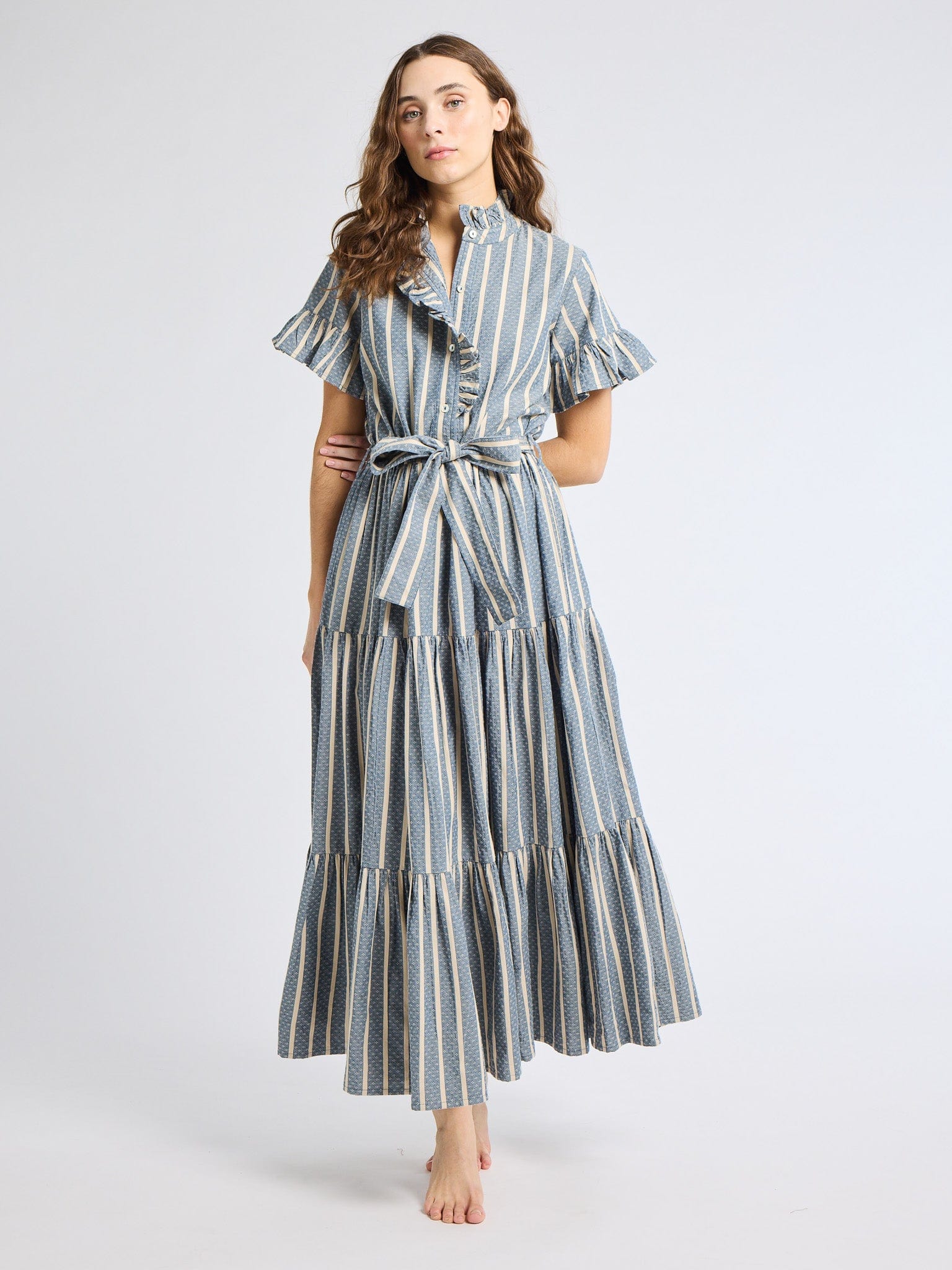 Victoria Dress in Chambray Stripe