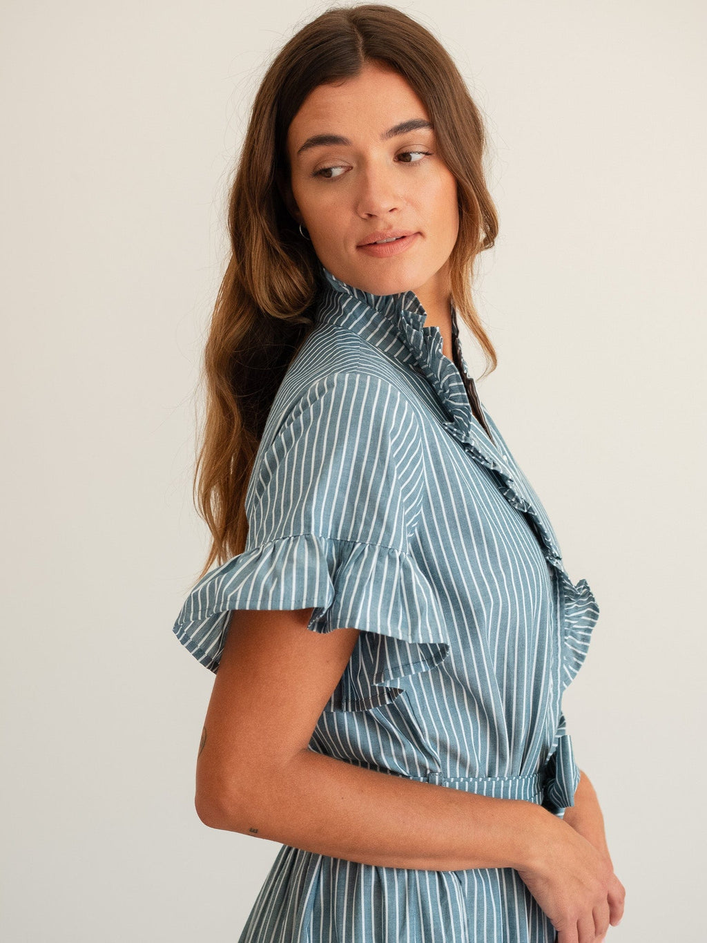Victoria Dress in Forest Stripe