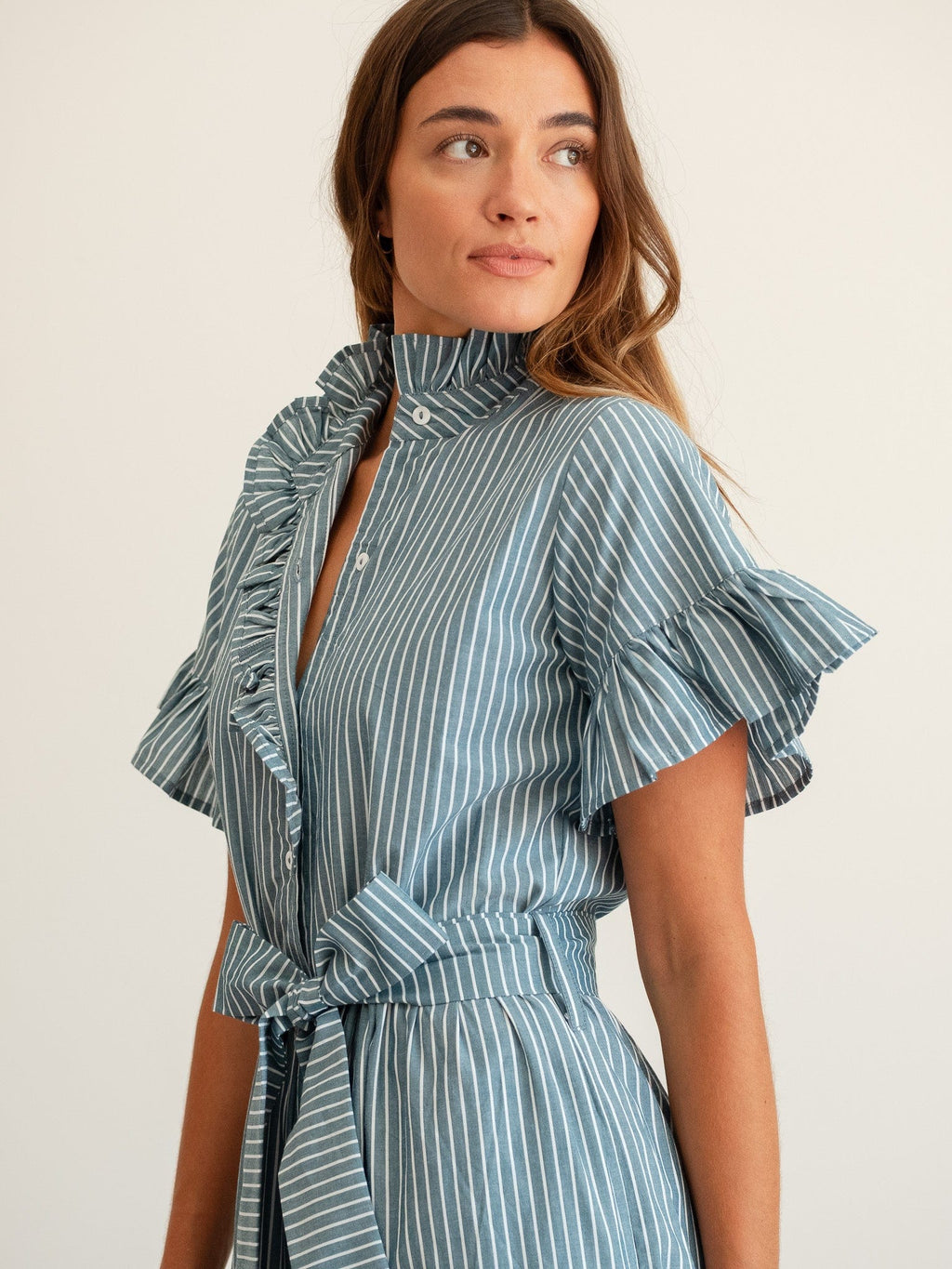 Victoria Dress in Forest Stripe