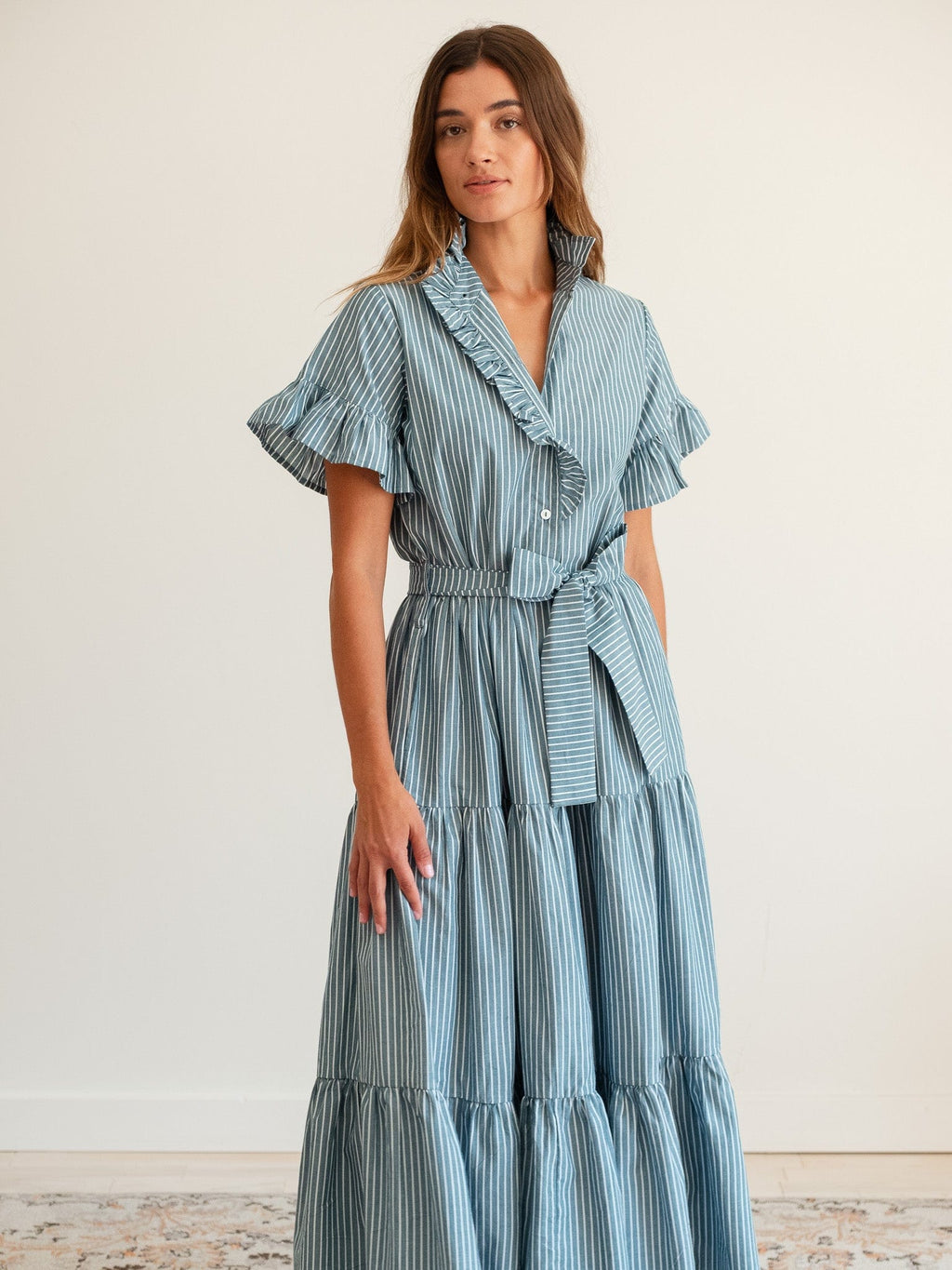 Victoria Dress in Forest Stripe