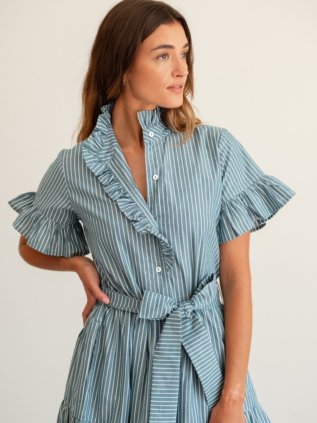 Victoria Dress in Forest Stripe