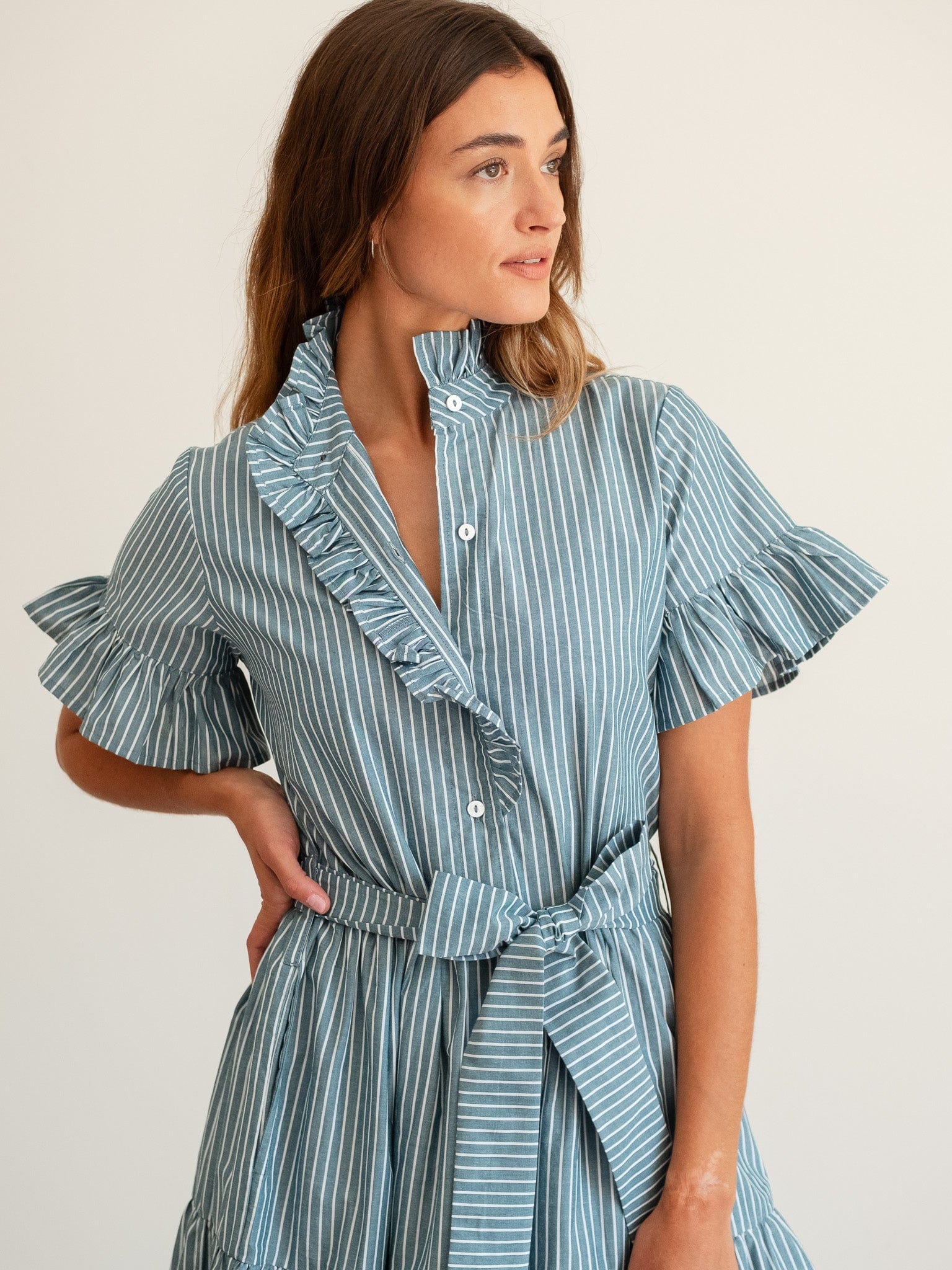 Victoria Dress in Forest Stripe