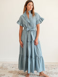 Victoria Dress in Forest Stripe