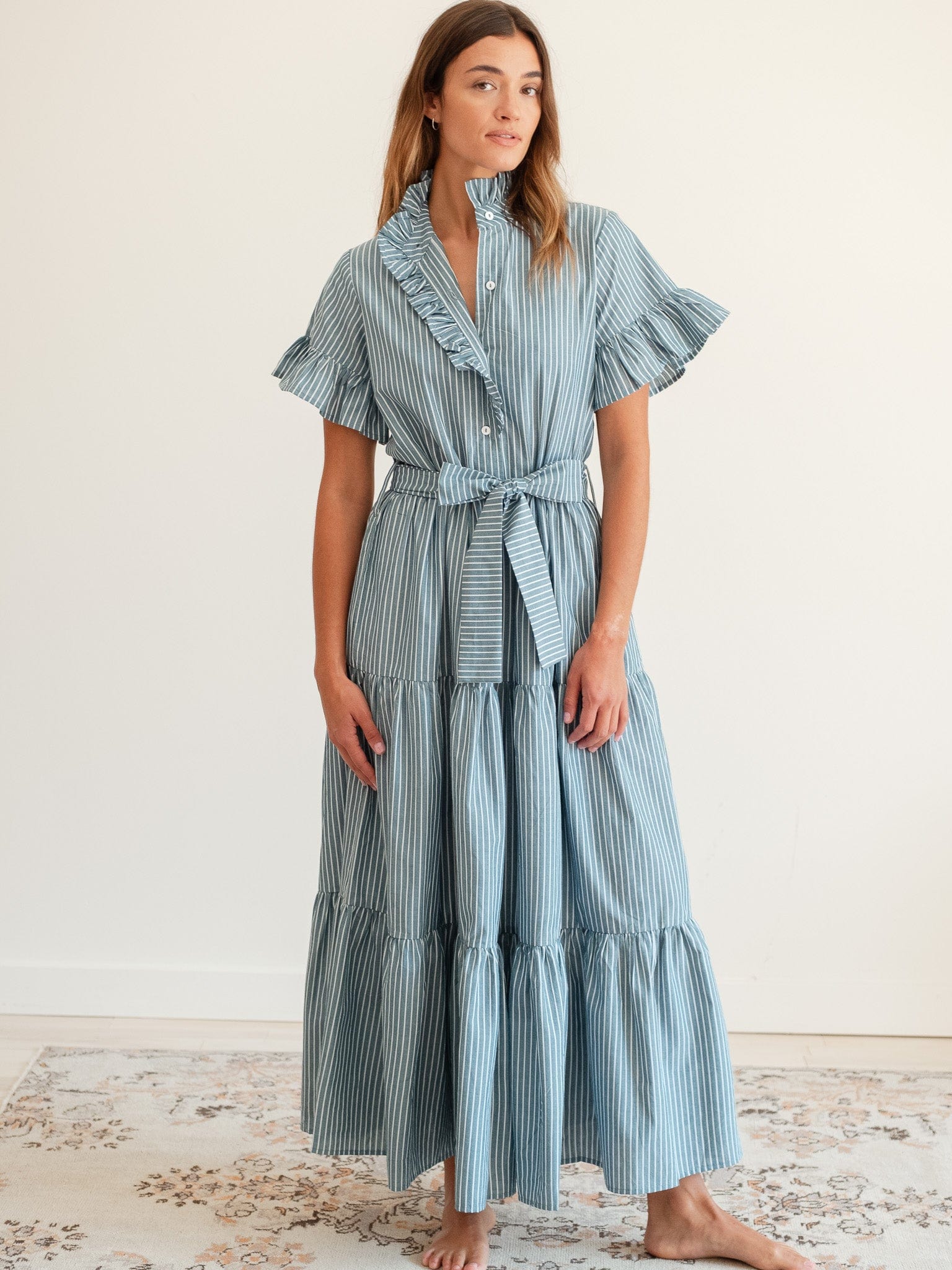 Victoria Dress in Forest Stripe