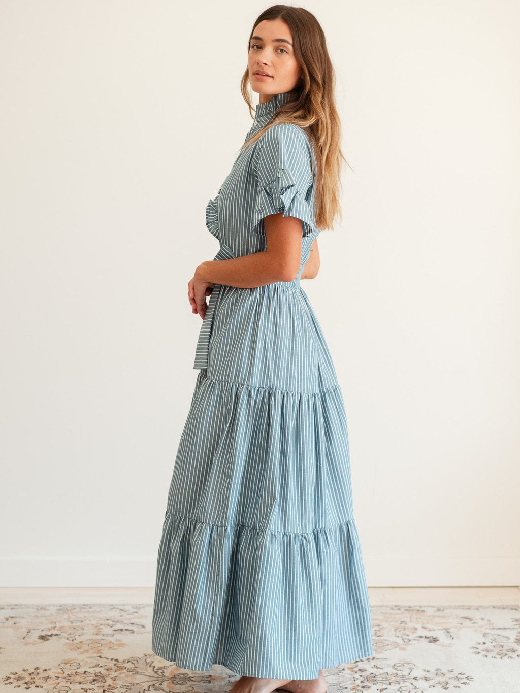 Victoria Dress in Forest Stripe