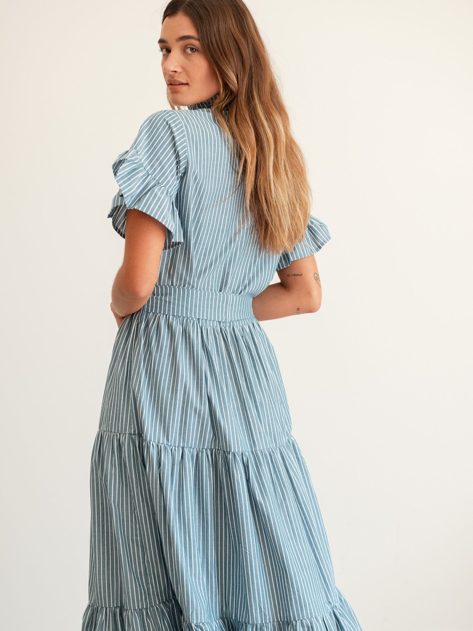 Victoria Dress in Forest Stripe