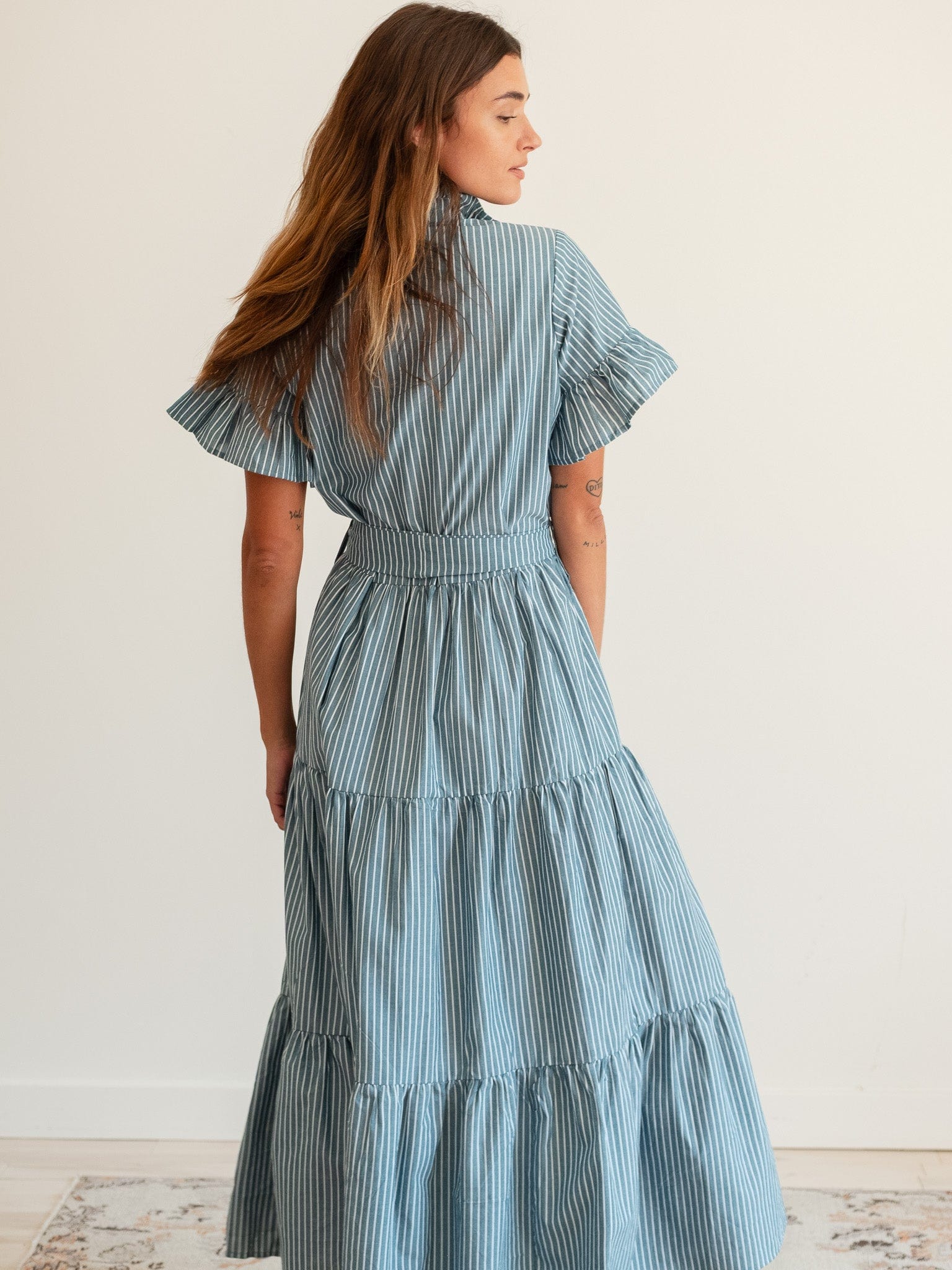 Victoria Dress in Forest Stripe
