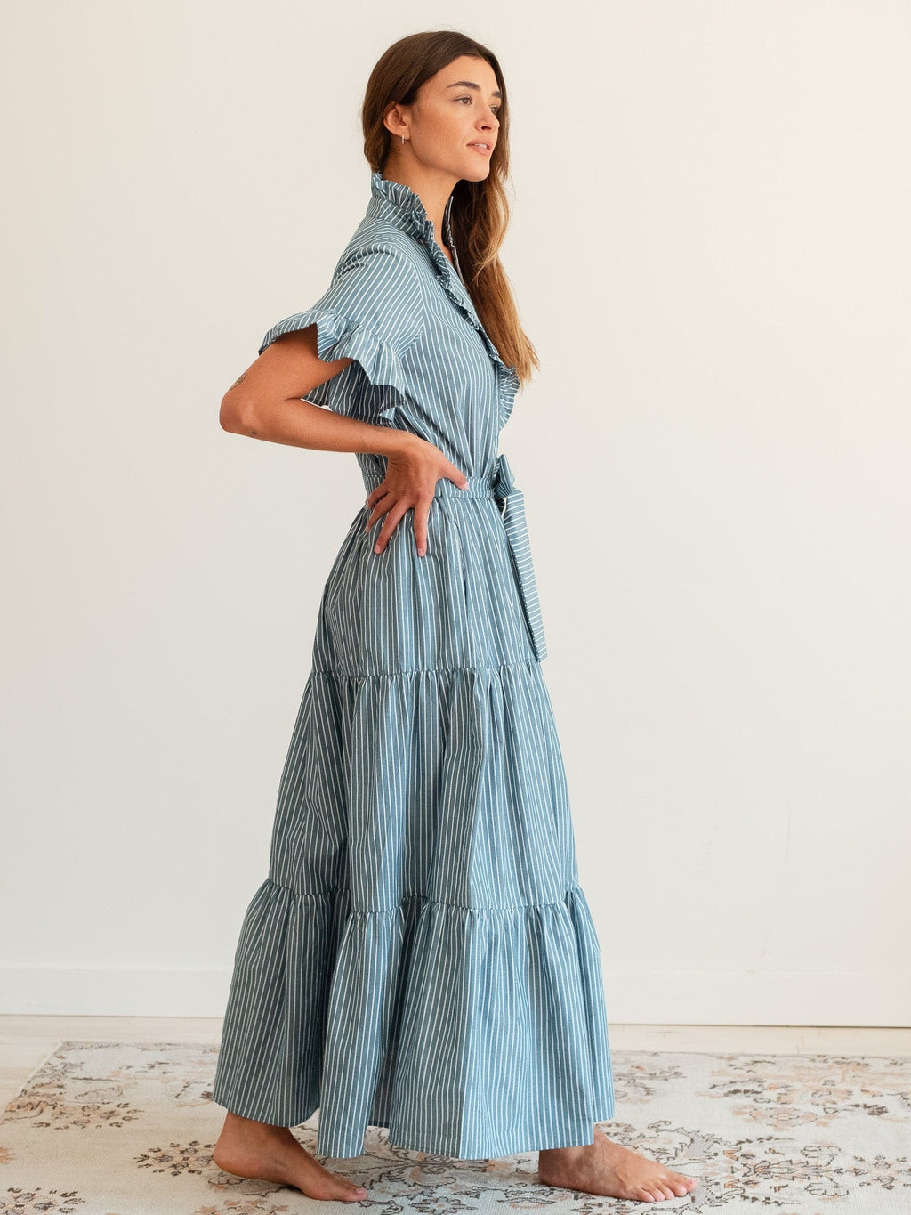 Victoria Dress in Forest Stripe